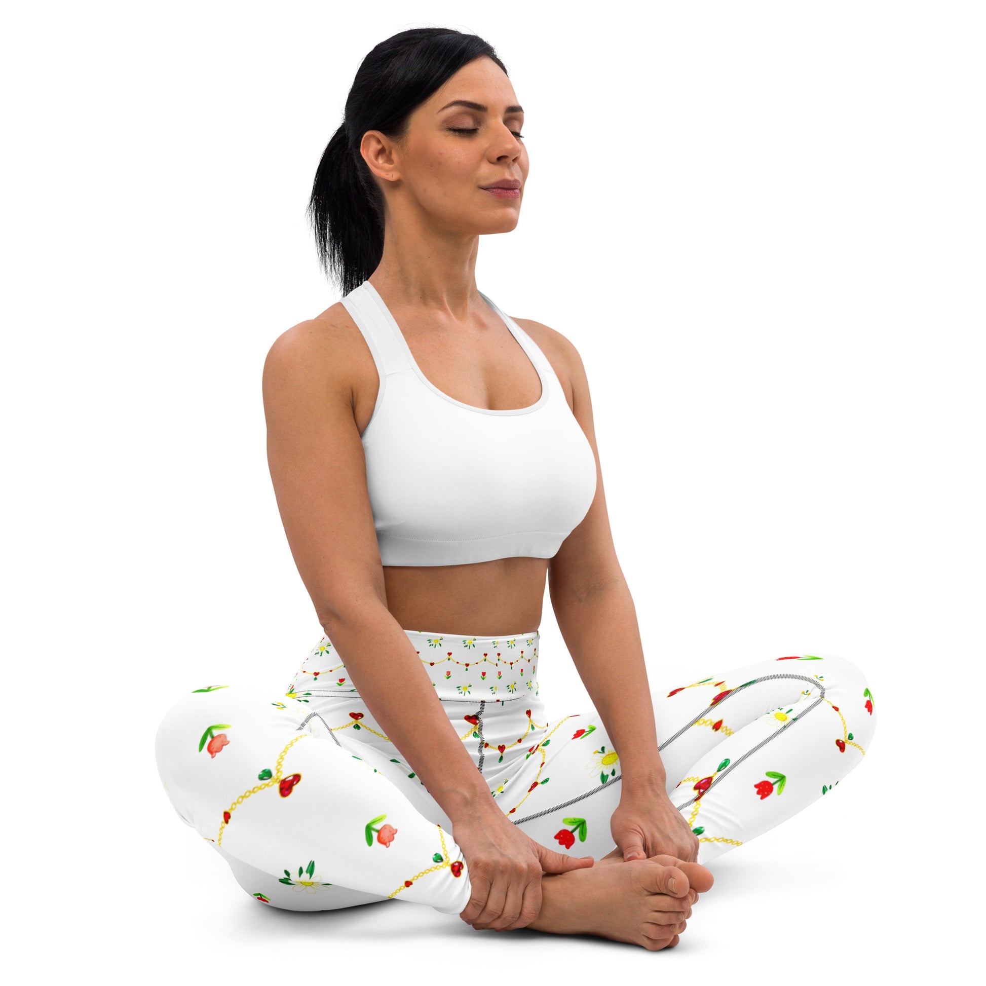 Yoga Leggings - Elegant Floral Ribbon Yoga Leggings – Luxury Activewear for Unique Women by printfluence.net