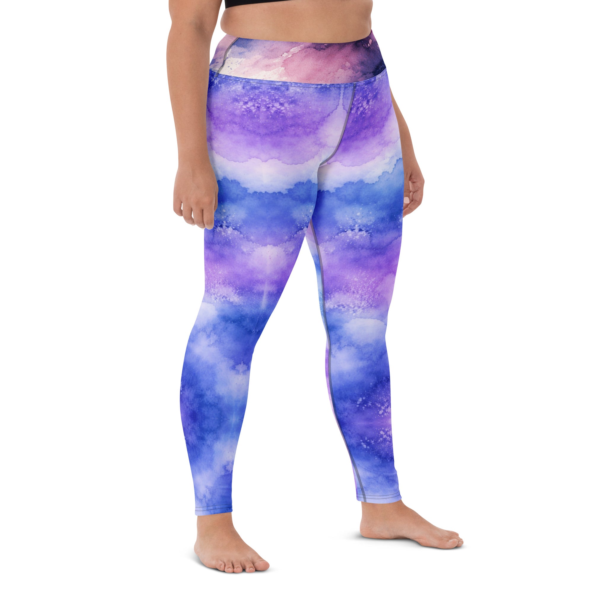 Yoga Leggings - Cloudscape Yoga Leggings – Dreamy Watercolor Sky All-Over Print by printfluence.net