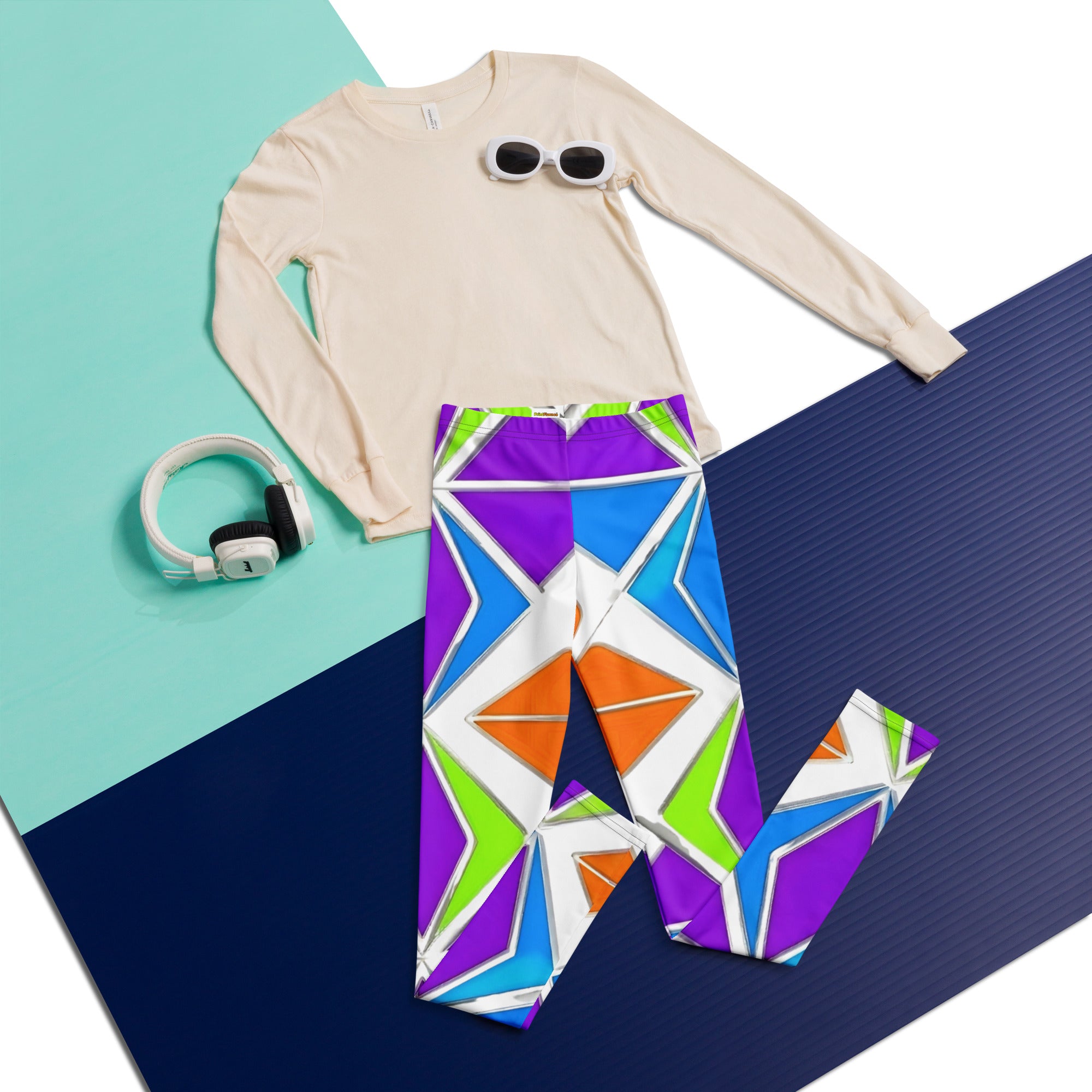Youth Leggings - Geometric Triangle Youth Leggings – Bold Color Block Activewear by printfluence.net