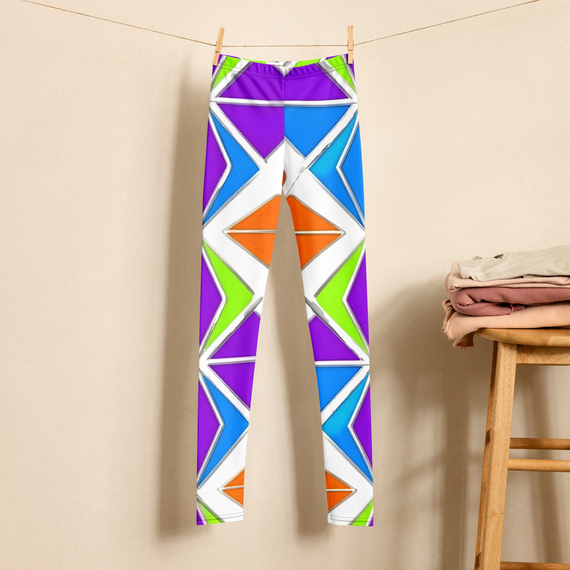 Youth Leggings - Geometric Triangle Youth Leggings – Bold Color Block Activewear by printfluence.net