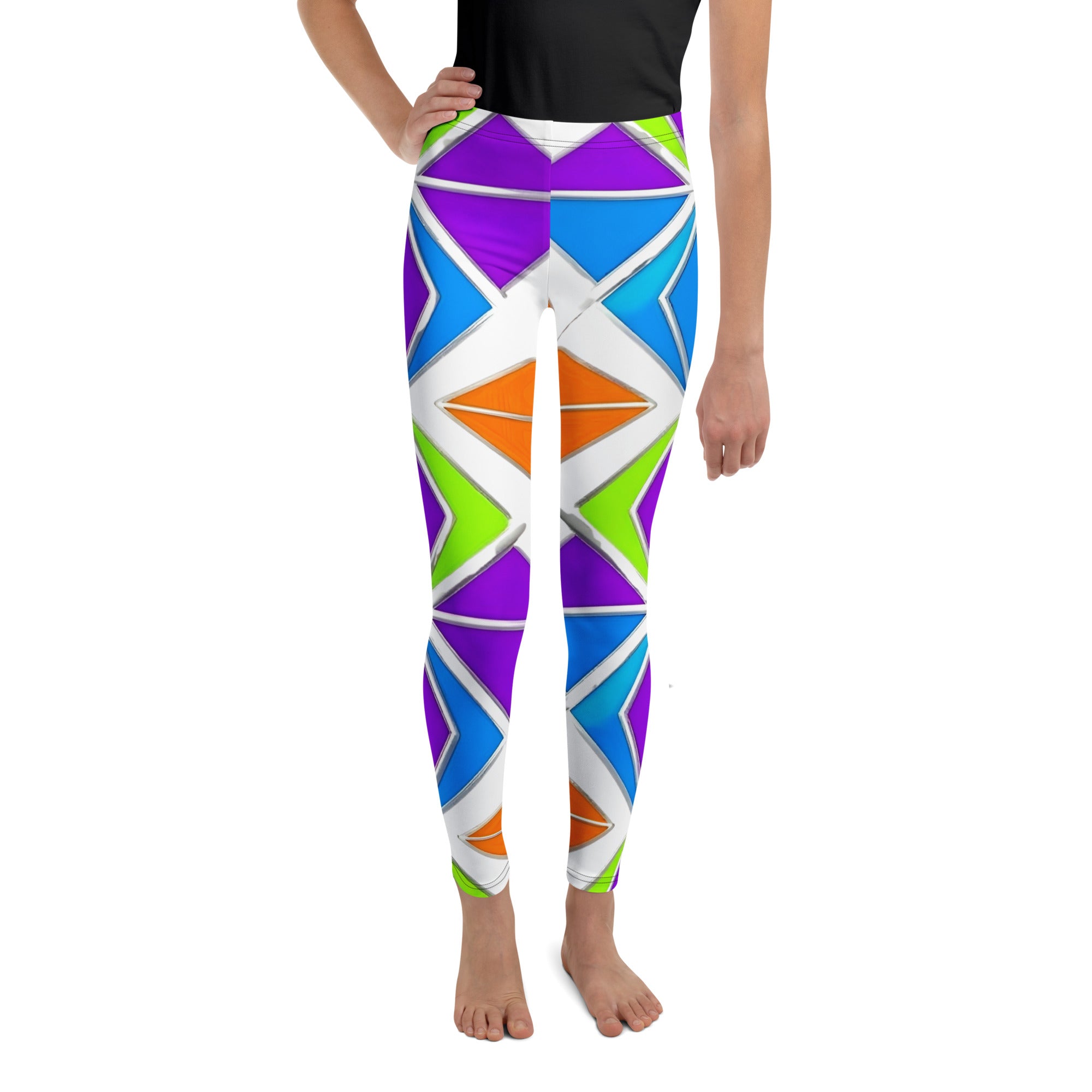 Youth Leggings - Geometric Triangle Youth Leggings – Bold Color Block Activewear by printfluence.net