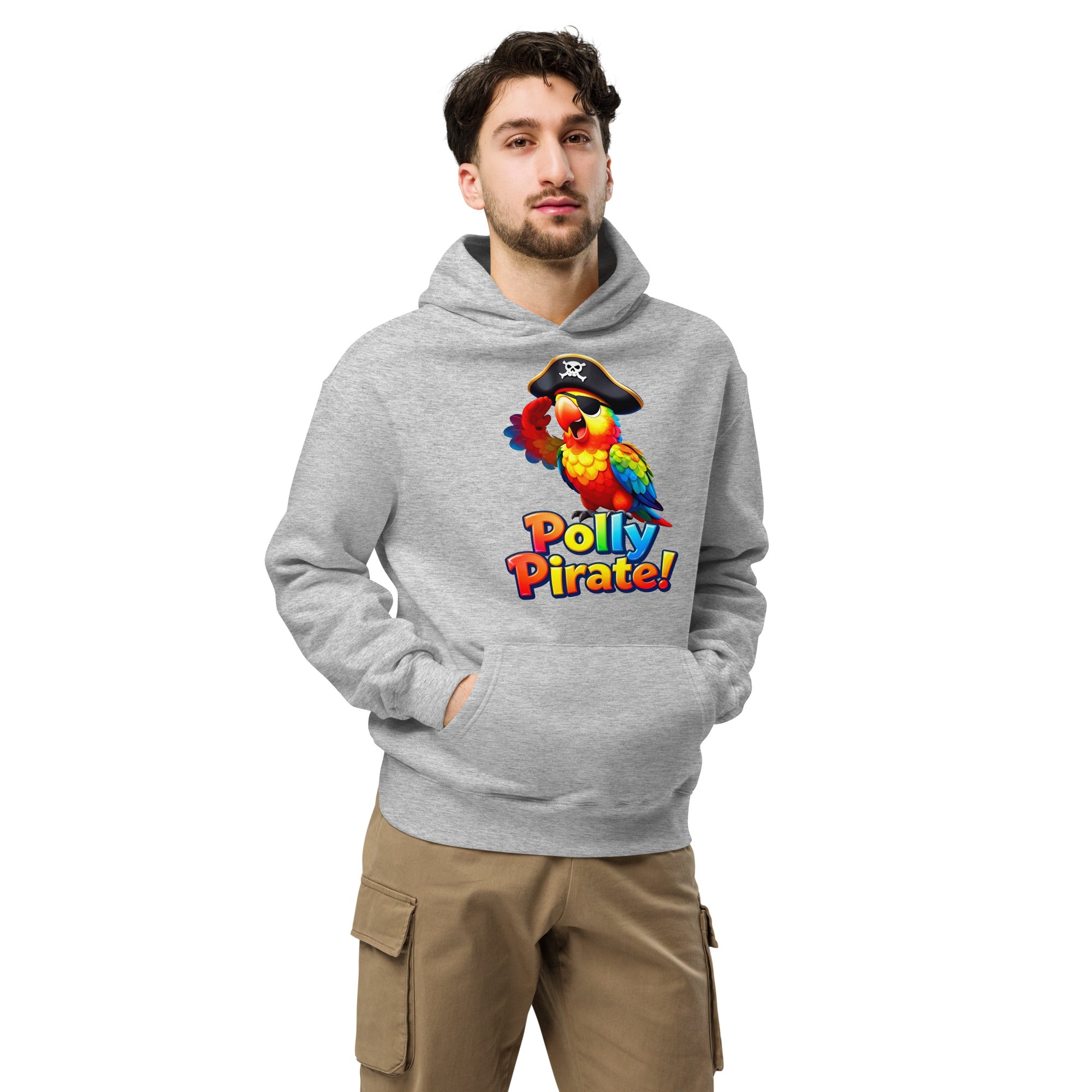 Unisex oversized hoodie - Polly Pirate Rainbow Parrot Hoodie – Fun Cartoon Pirate Bird Sweatshirt for Kids and Adults by printfluence.net