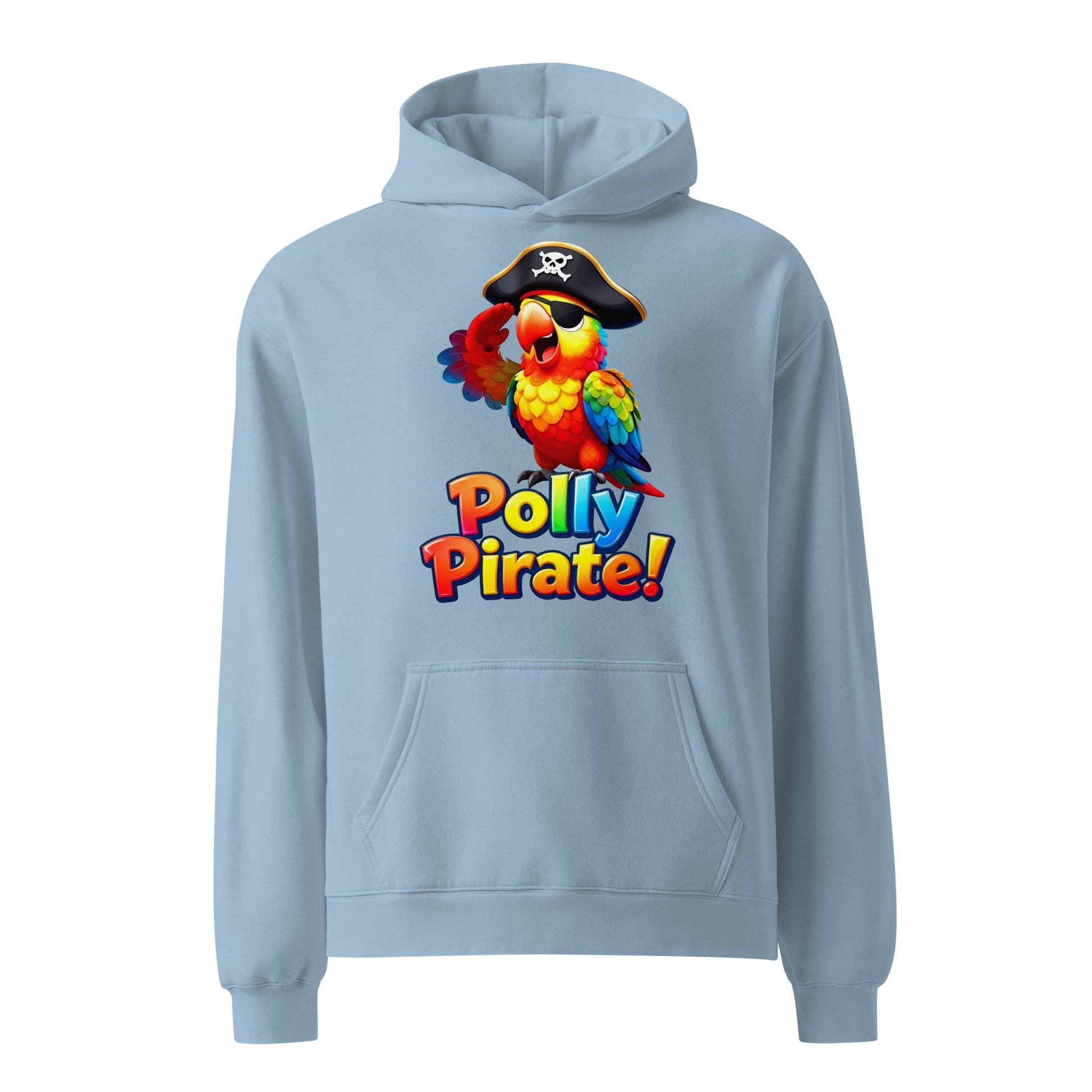 Unisex oversized hoodie - Polly Pirate Rainbow Parrot Hoodie – Fun Cartoon Pirate Bird Sweatshirt for Kids and Adults by printfluence.net