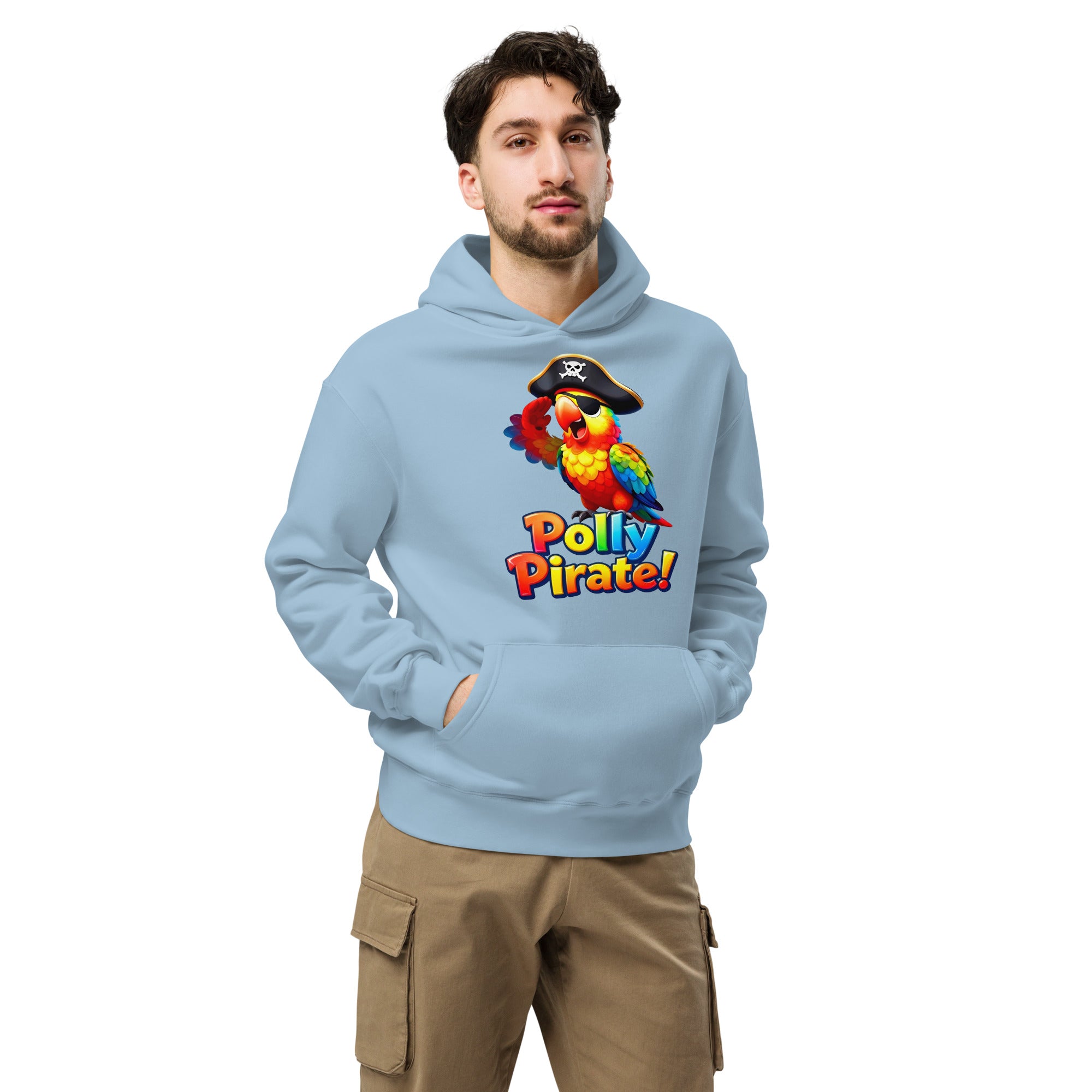 Unisex oversized hoodie - Polly Pirate Rainbow Parrot Hoodie – Fun Cartoon Pirate Bird Sweatshirt for Kids and Adults by printfluence.net