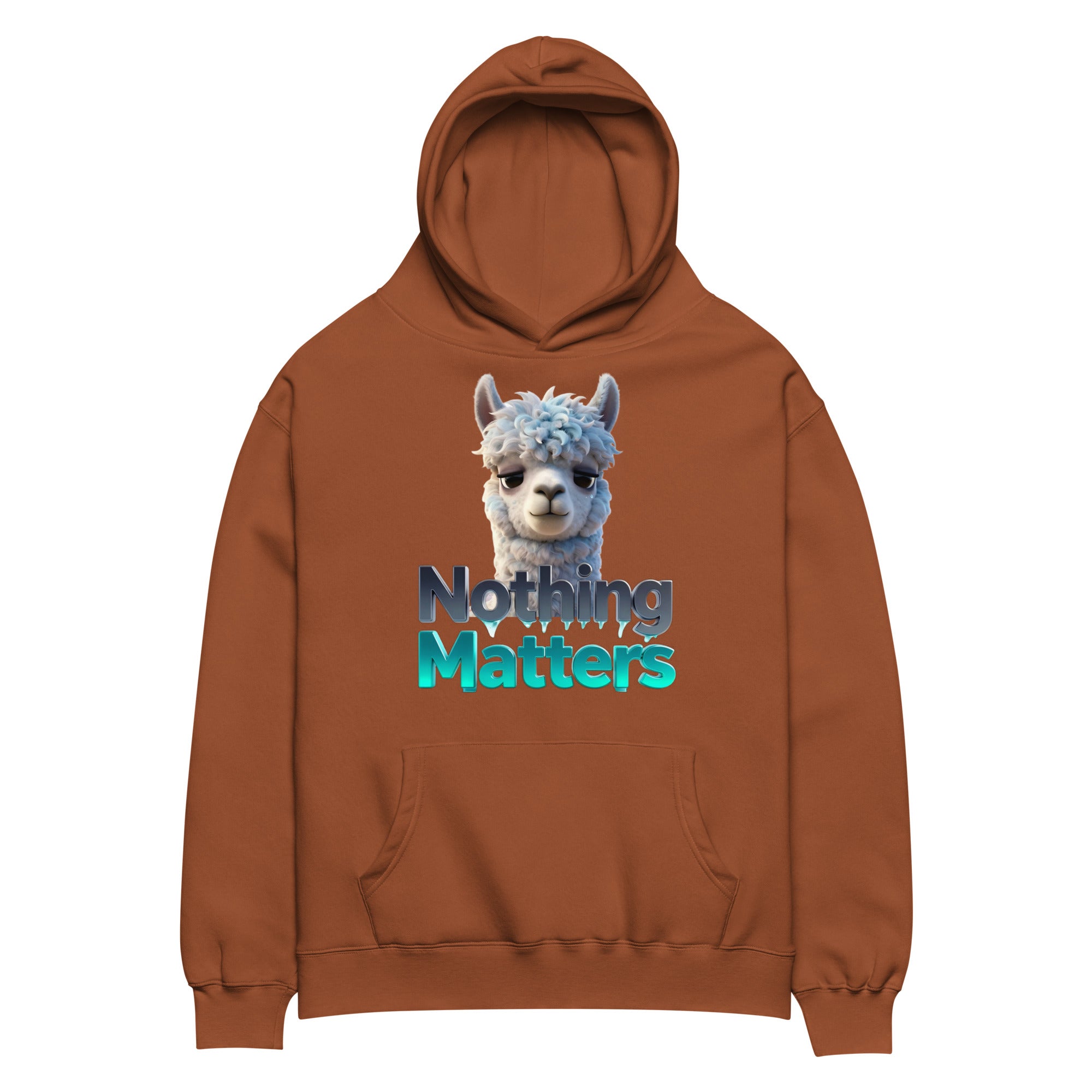 Unisex oversized hoodie - Sad Llama Nothing Matters Oversized Hoodie – Funny Nihilist Cozy Vibes by printfluence.net