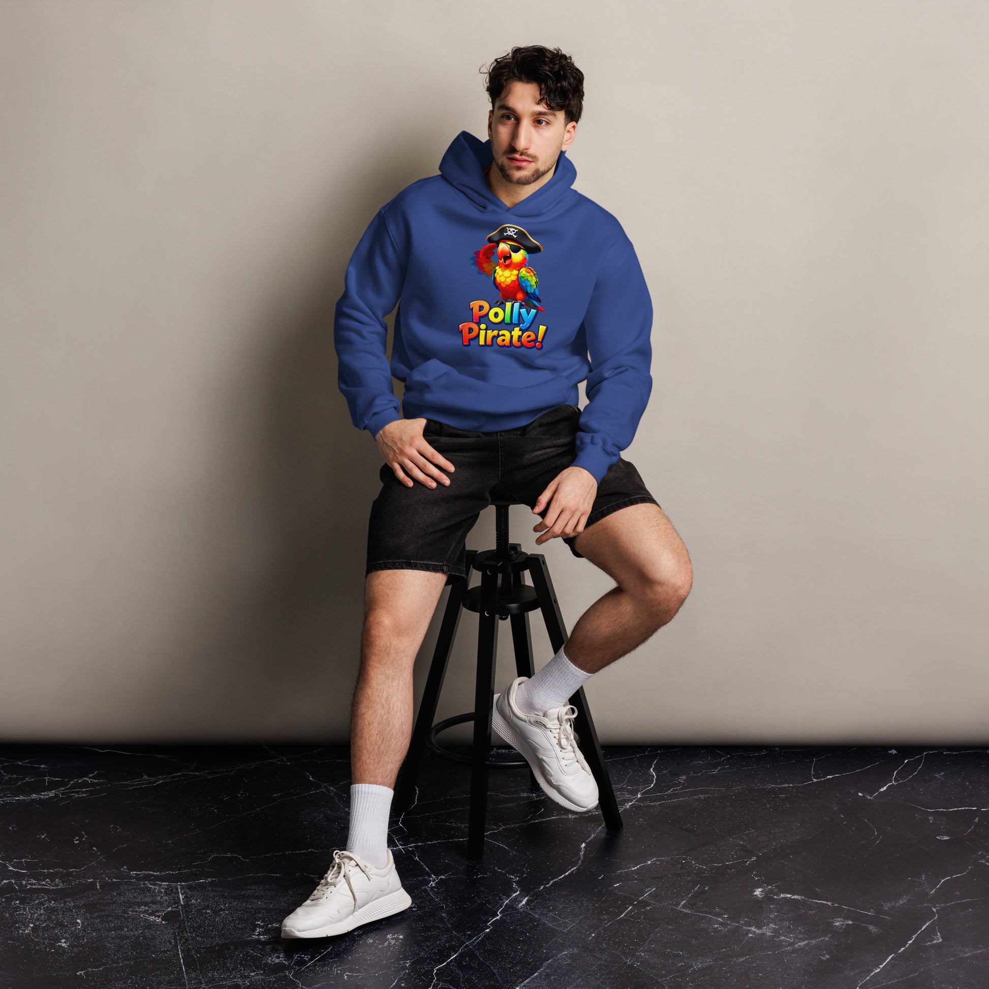 Unisex oversized hoodie - Polly Pirate Rainbow Parrot Hoodie – Fun Cartoon Pirate Bird Sweatshirt for Kids and Adults by printfluence.net