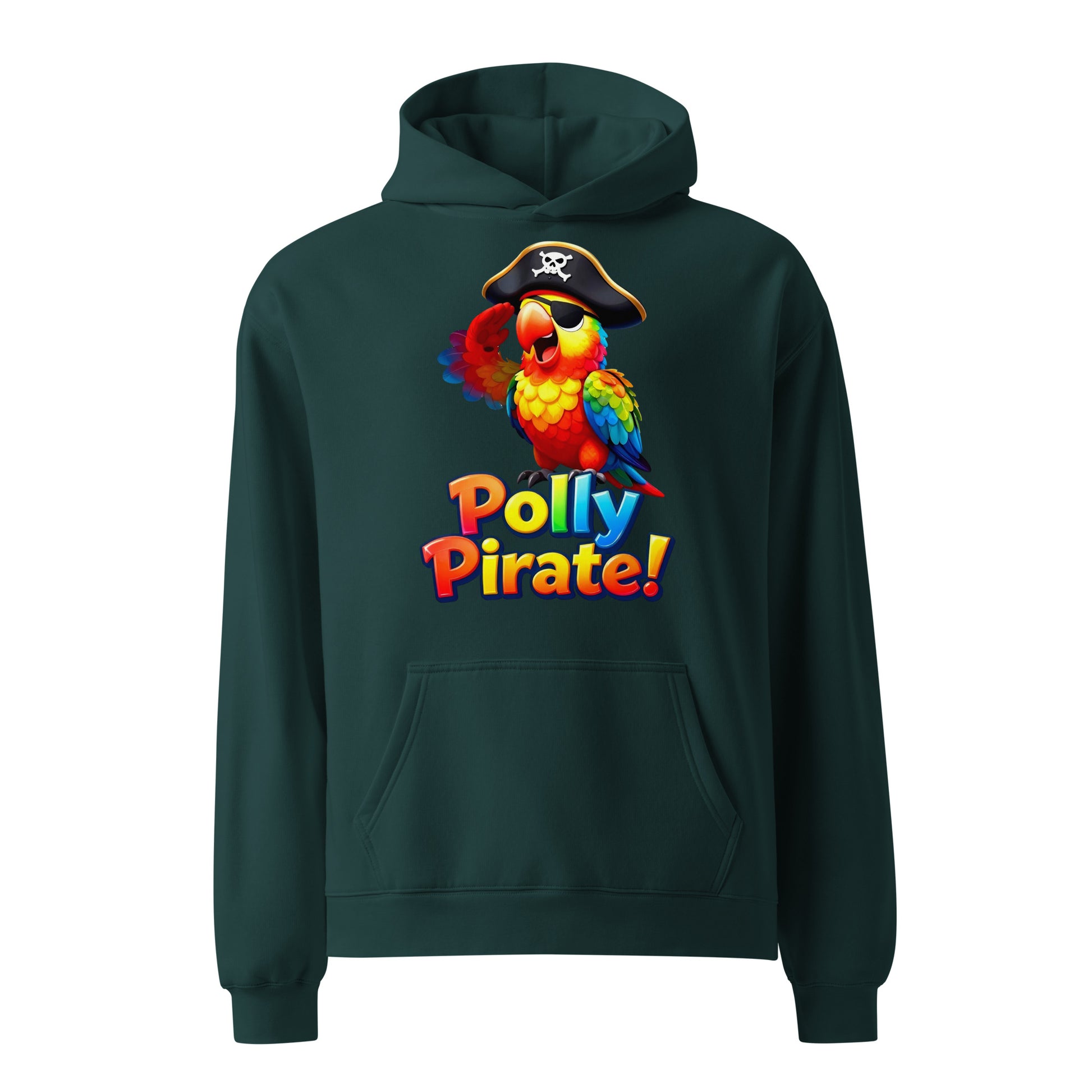 Unisex oversized hoodie - Polly Pirate Rainbow Parrot Hoodie – Fun Cartoon Pirate Bird Sweatshirt for Kids and Adults by printfluence.net