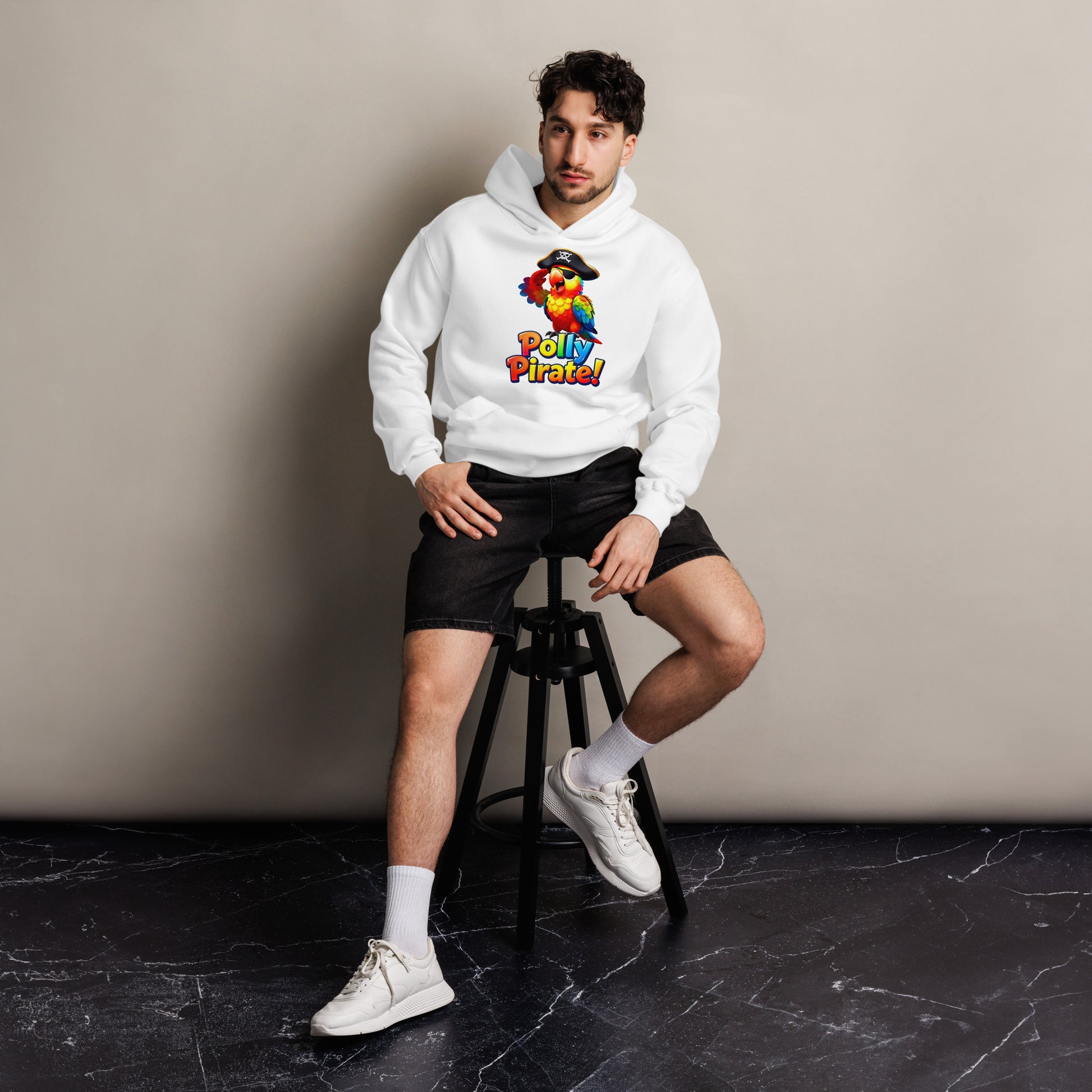 Unisex oversized hoodie - Polly Pirate Rainbow Parrot Hoodie – Fun Cartoon Pirate Bird Sweatshirt for Kids and Adults by printfluence.net