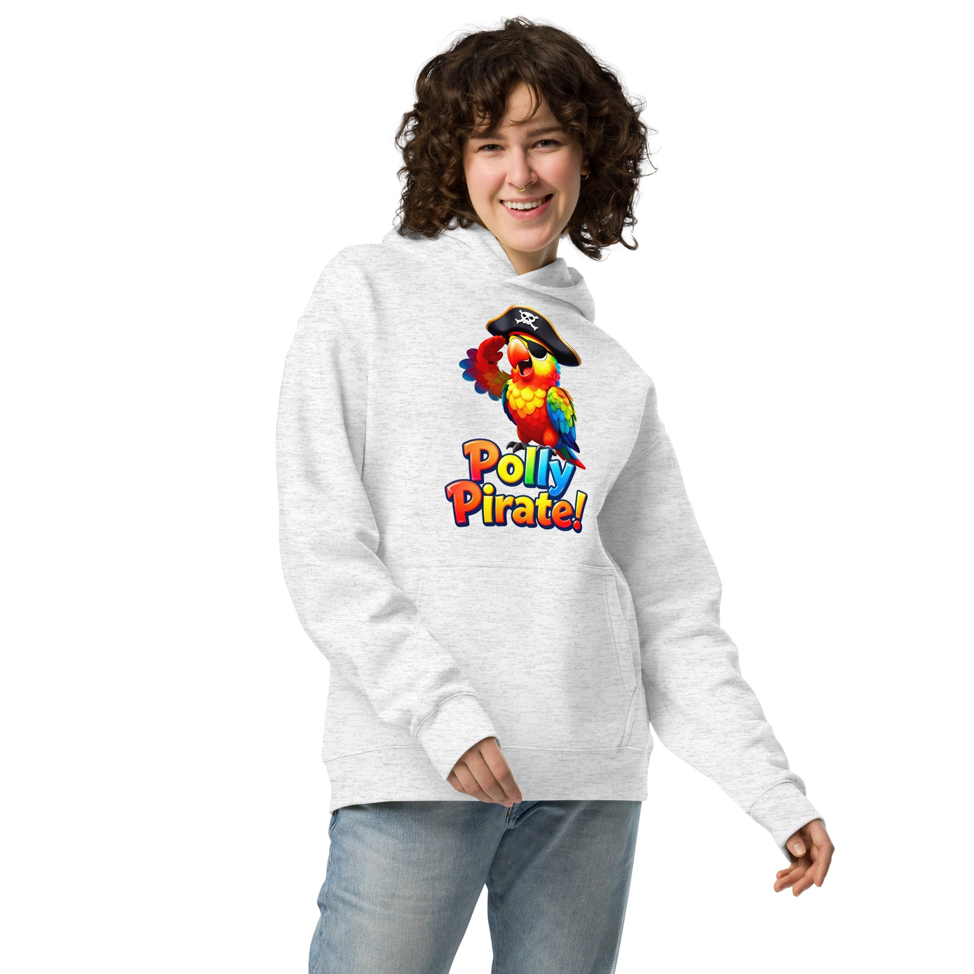 Unisex oversized hoodie - Polly Pirate Rainbow Parrot Hoodie – Fun Cartoon Pirate Bird Sweatshirt for Kids and Adults by printfluence.net