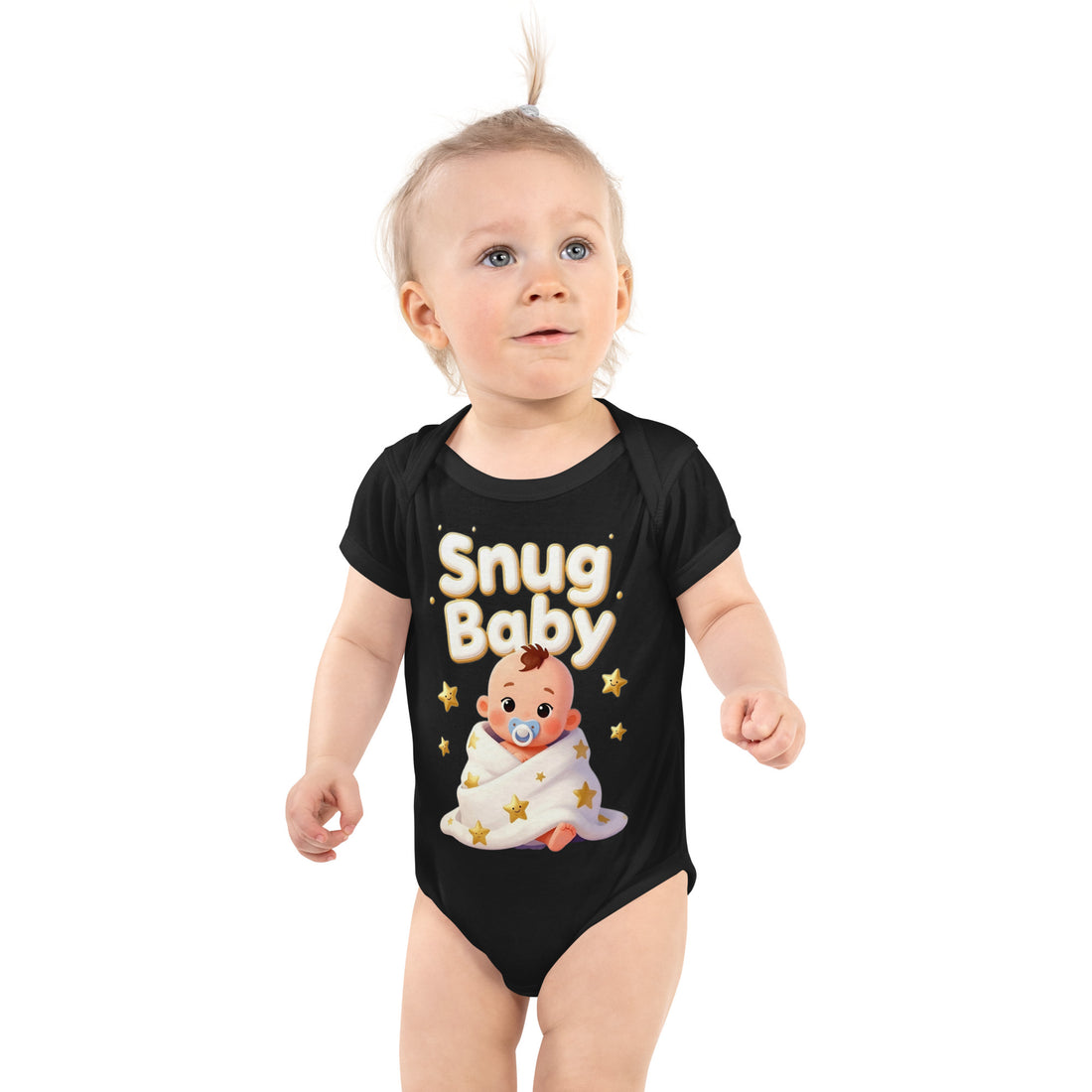 Infant bodysuit -Snug Baby Onesie – Cute Cartoon Infant Bodysuit with Golden Stars by printfluence.net