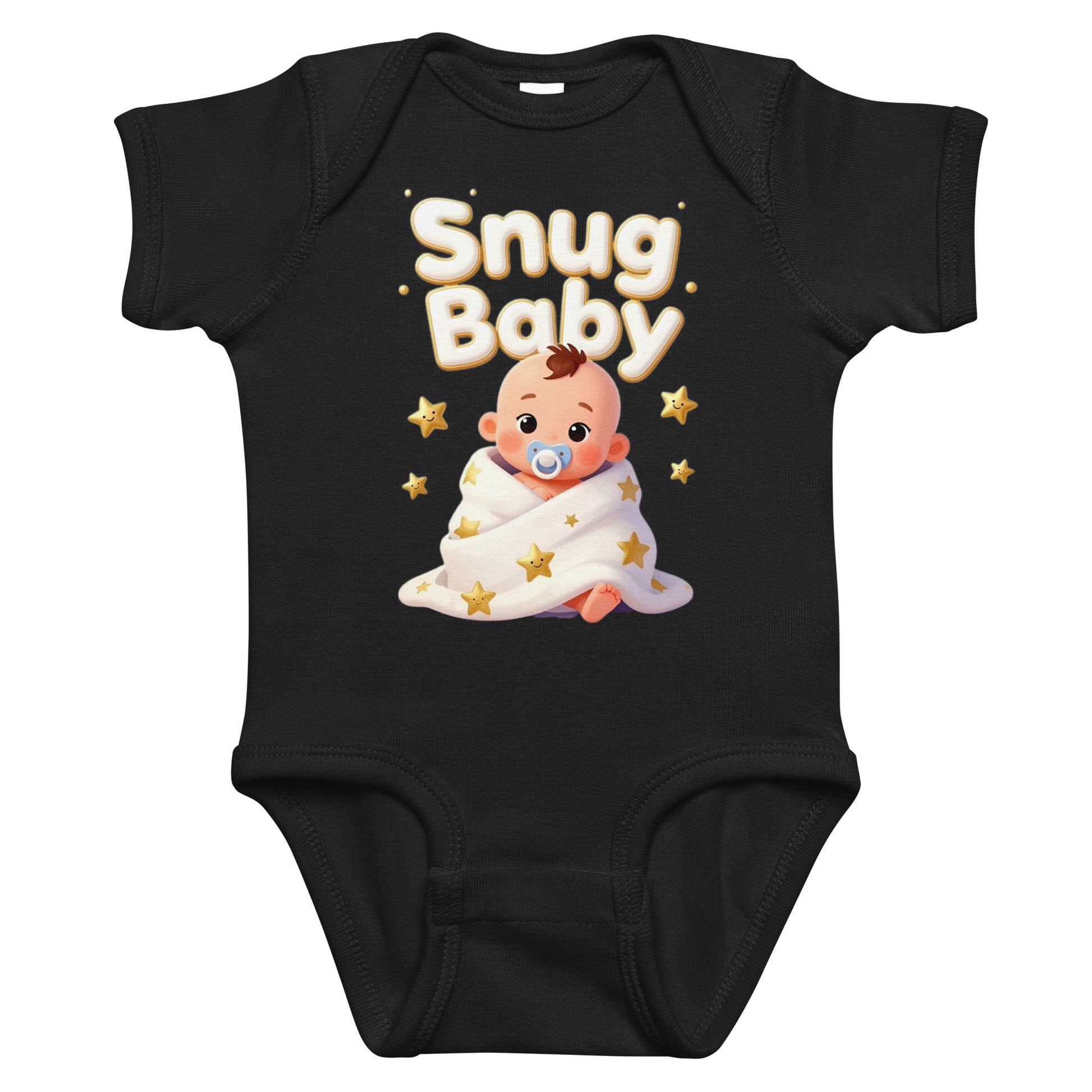 Infant bodysuit -Snug Baby Onesie – Cute Cartoon Infant Bodysuit with Golden Stars by printfluence.net