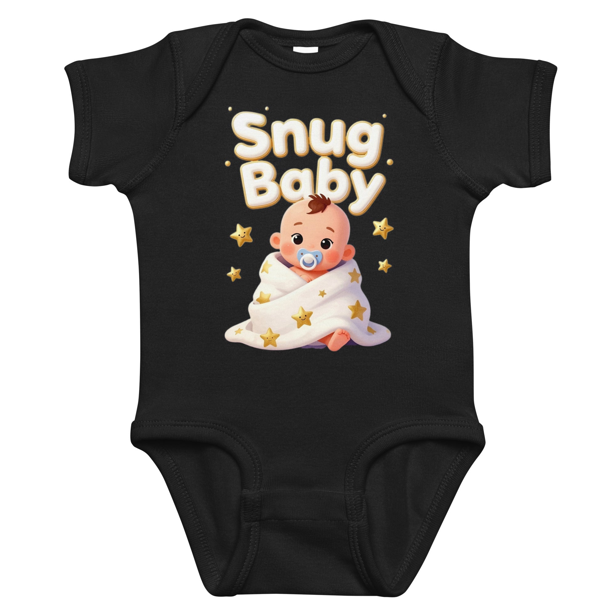 Infant bodysuit -Snug Baby Onesie – Cute Cartoon Infant Bodysuit with Golden Stars by printfluence.net