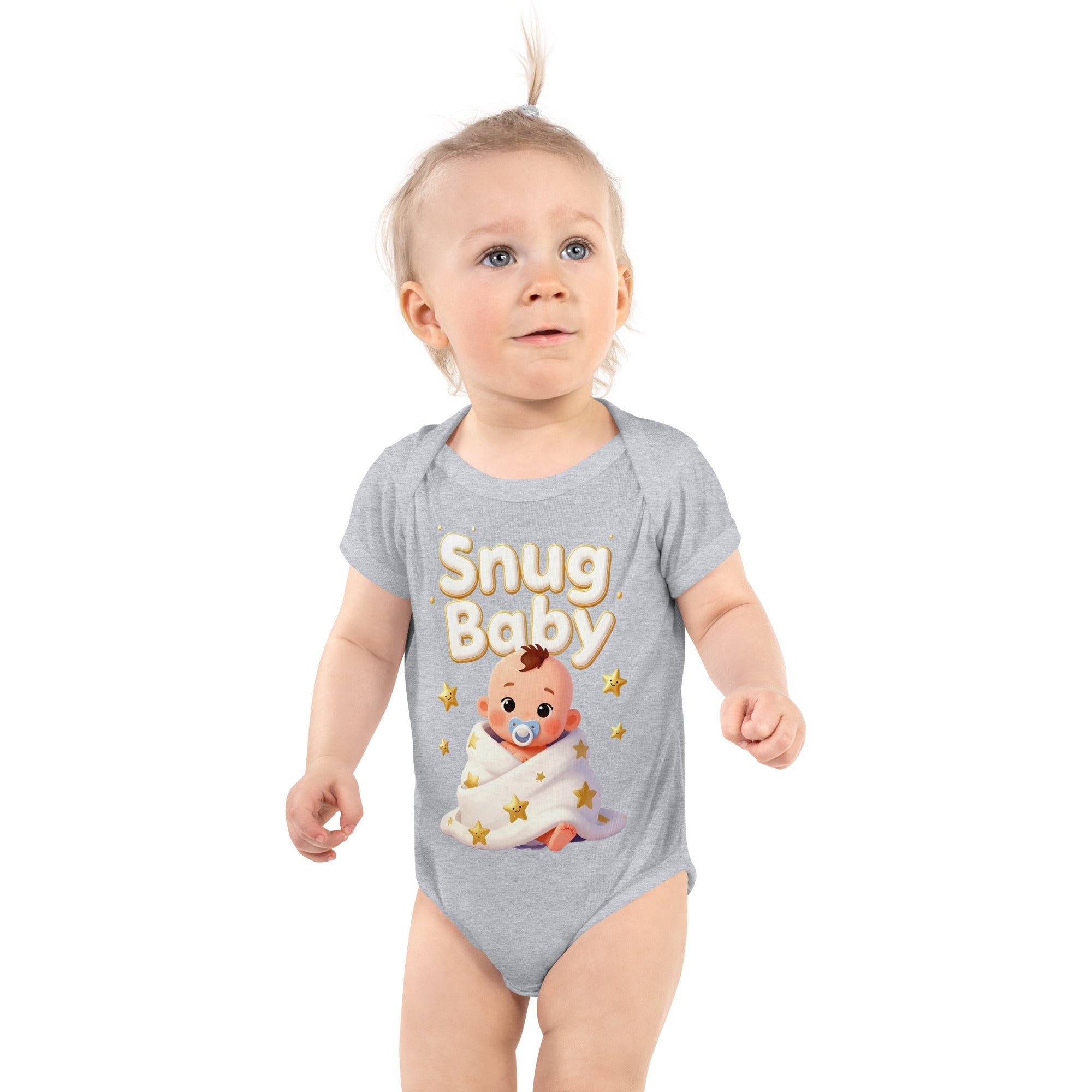 Infant bodysuit -Snug Baby Onesie – Cute Cartoon Infant Bodysuit with Golden Stars by printfluence.net