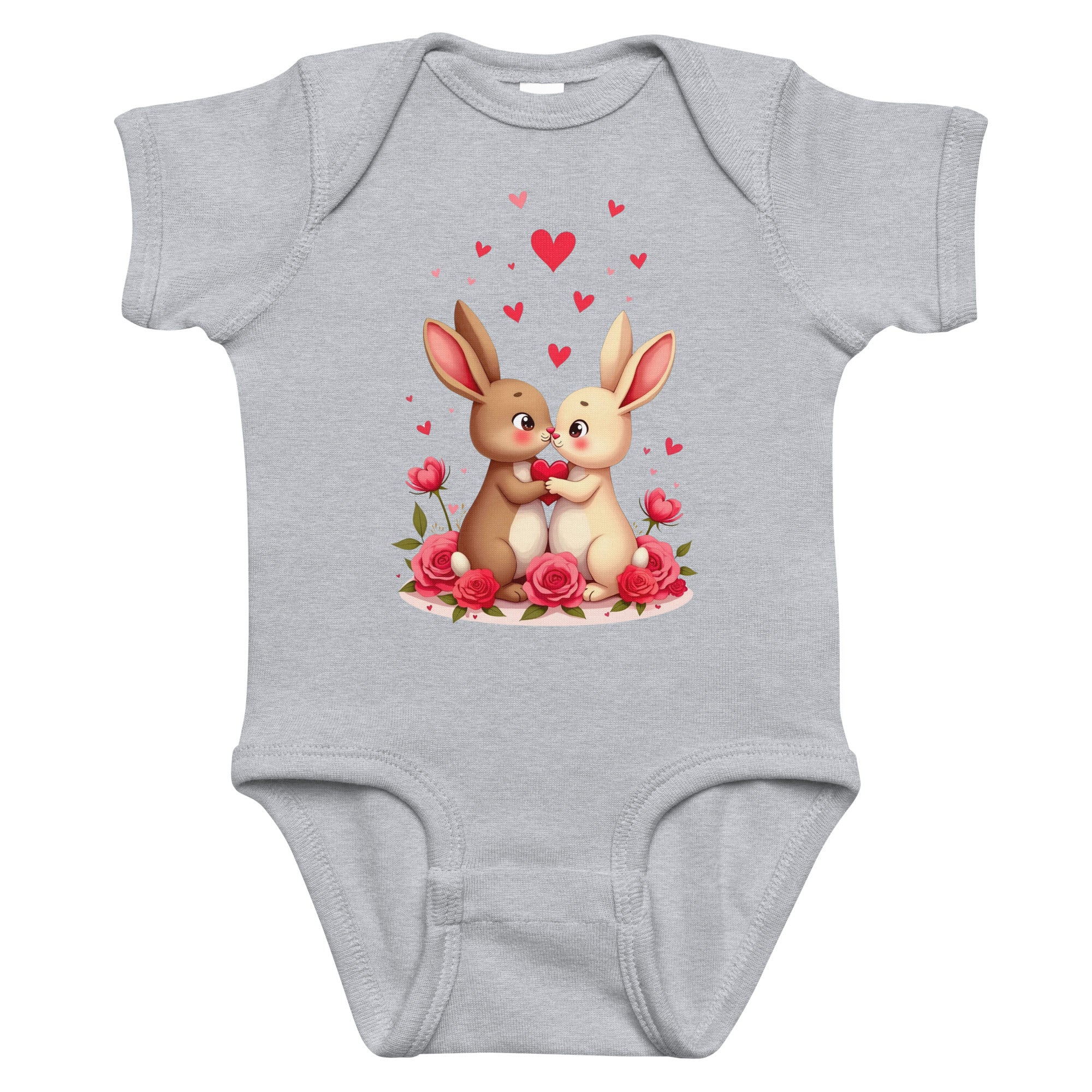 Infant bodysuit - Bunny Love Infant Bodysuit – Adorable Facing Rabbits & Hearts Baby Onesie by printfluence.net