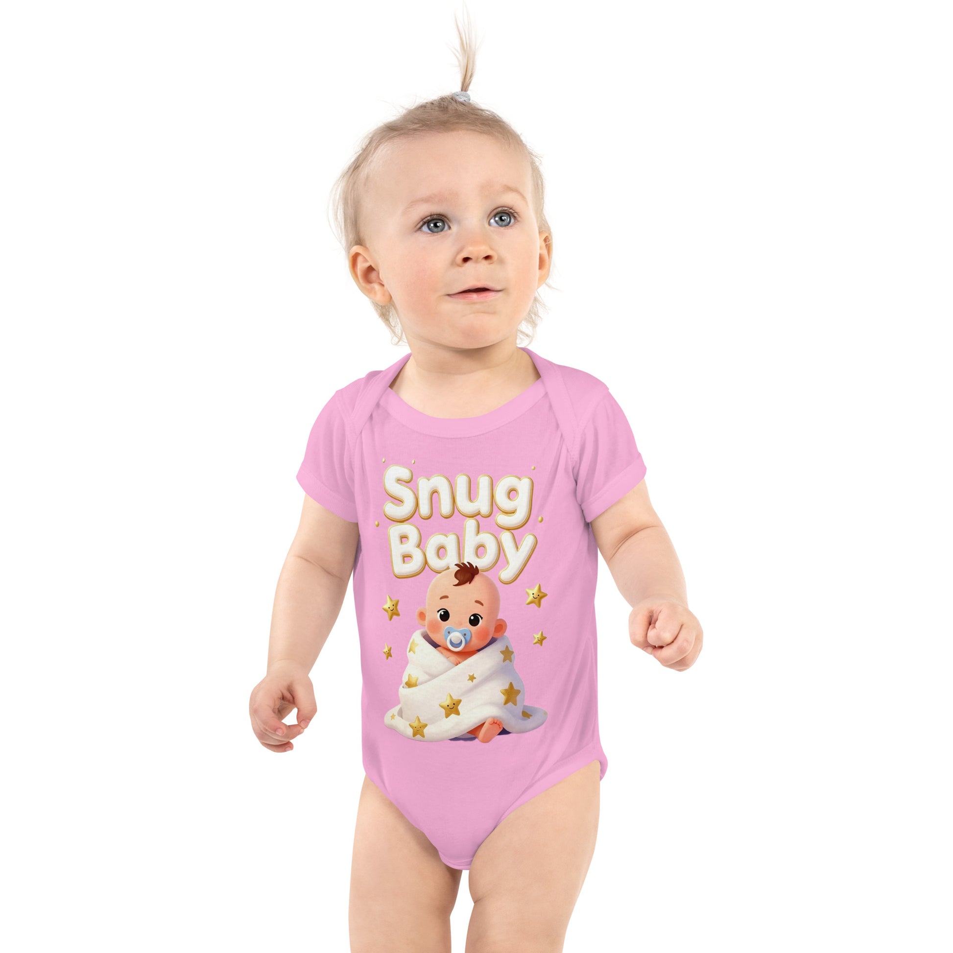 Infant bodysuit -Snug Baby Onesie – Cute Cartoon Infant Bodysuit with Golden Stars by printfluence.net
