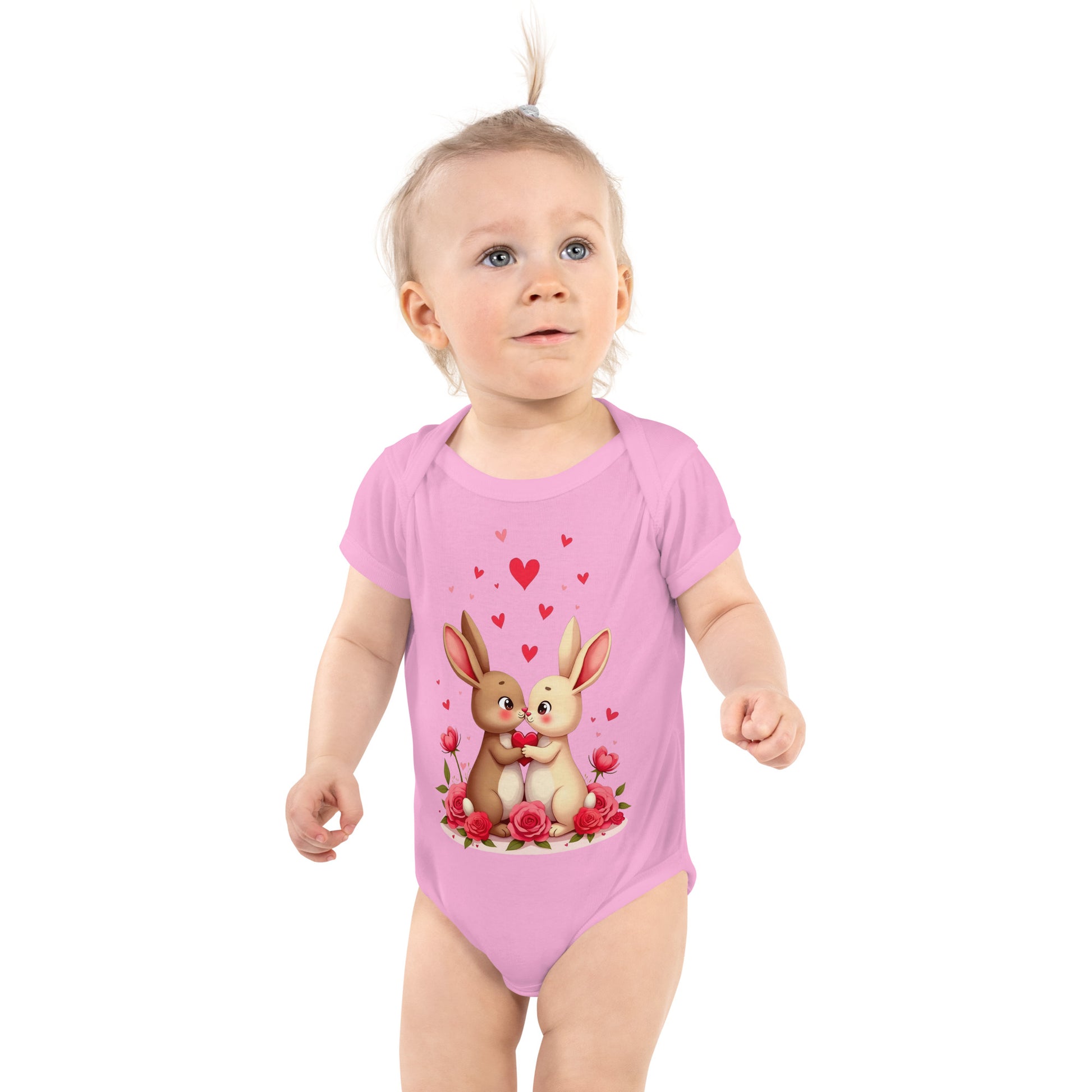 Infant bodysuit - Bunny Love Infant Bodysuit – Adorable Facing Rabbits & Hearts Baby Onesie by printfluence.net