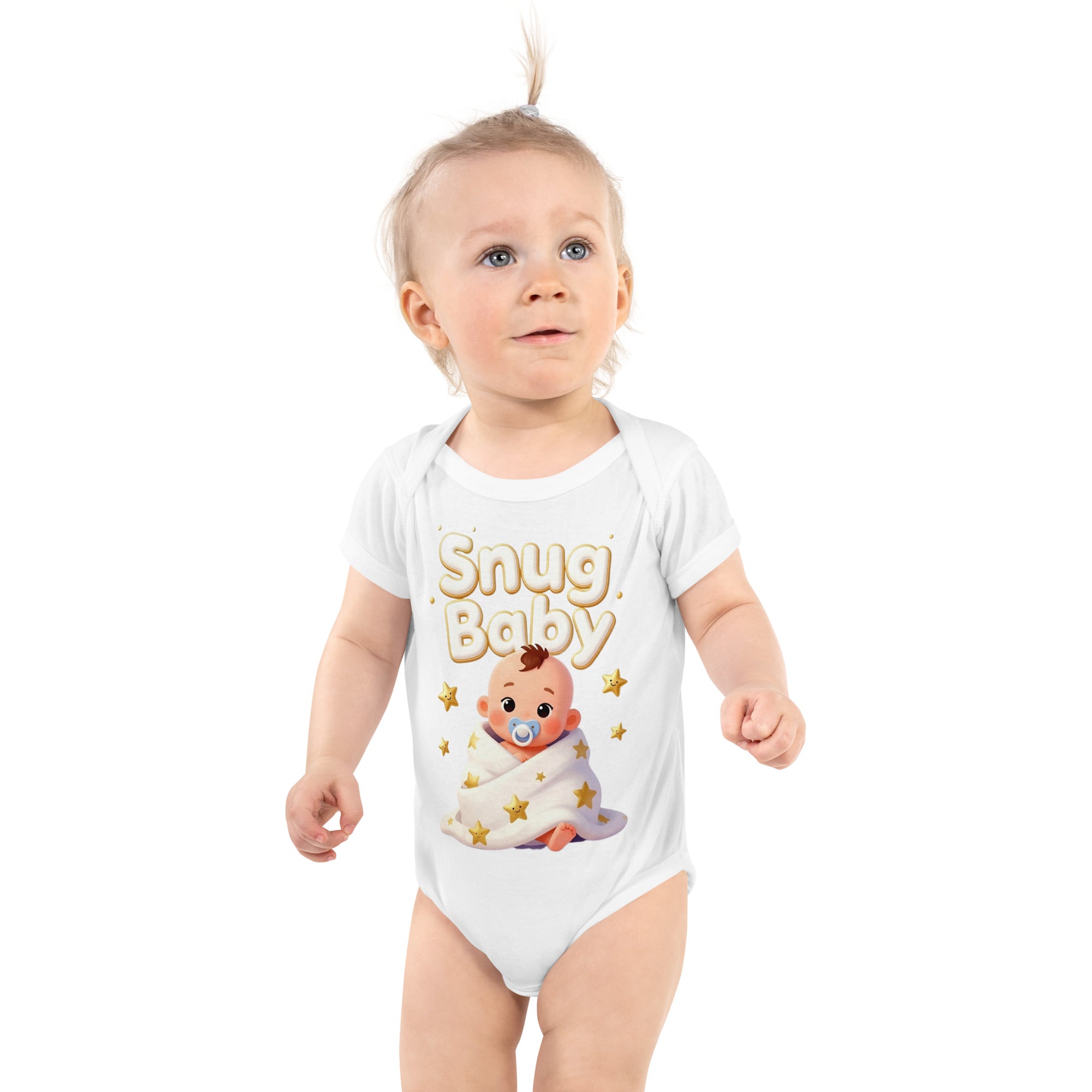 Infant bodysuit -Snug Baby Onesie – Cute Cartoon Infant Bodysuit with Golden Stars by printfluence.net