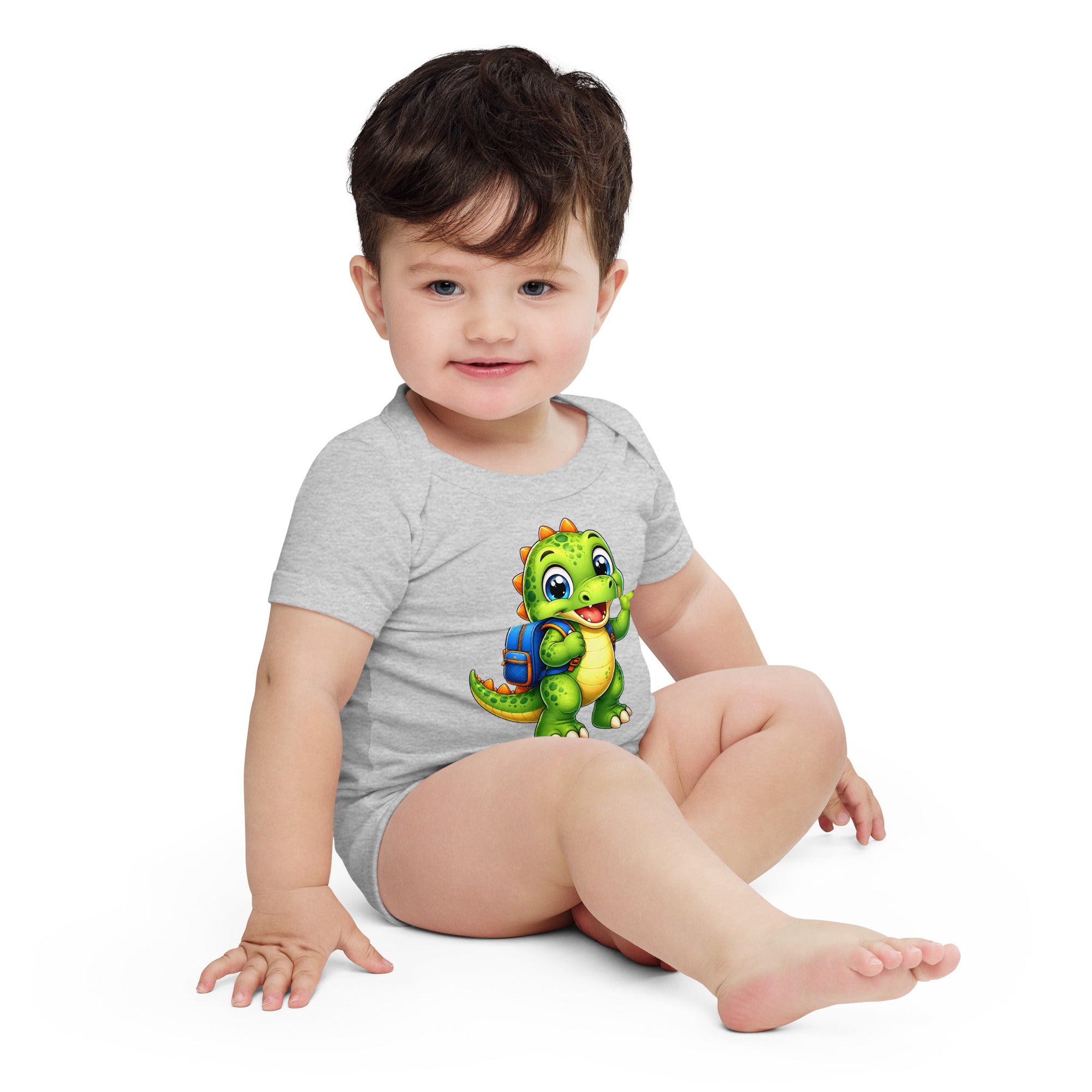 Baby short sleeve one piece - Cute Little Dino Back to School Baby One-Piece – Cute Dinosaur Infanct Bodysuit by printfluence.net