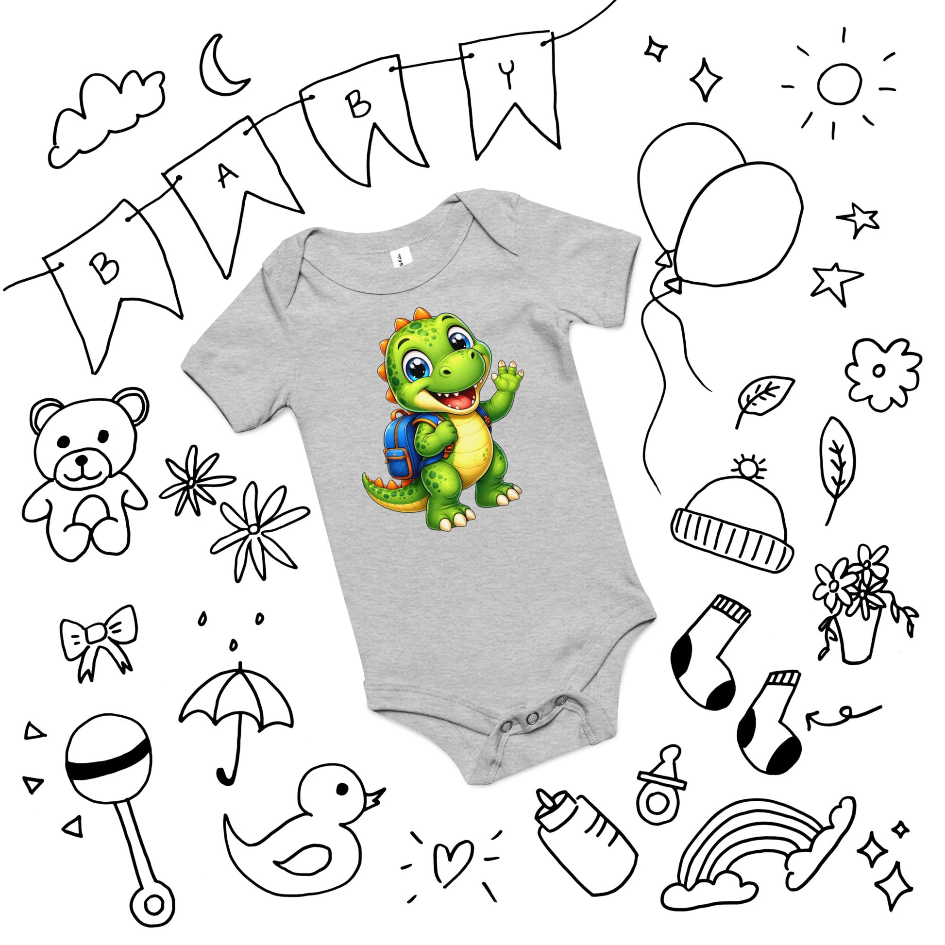 Baby short sleeve one piece - Cute Little Dino Back to School Baby One-Piece – Cute Dinosaur Infanct Bodysuit by printfluence.net