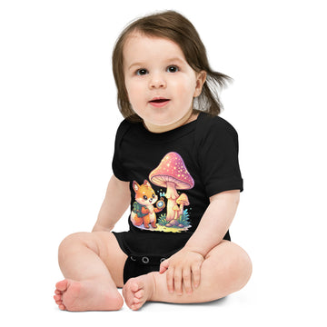Baby short sleeve one piece - Explorer Fox Baby Onesie – Cute Magical Mushroom Chibi Short Sleeve Bodysuit by printfluence.net