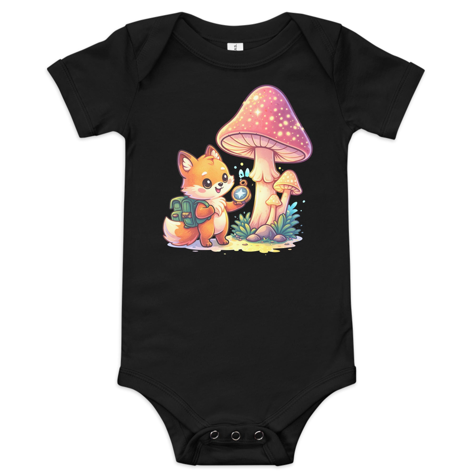Baby short sleeve one piece - Explorer Fox Baby Onesie – Cute Magical Mushroom Chibi Short Sleeve Bodysuit by printfluence.net