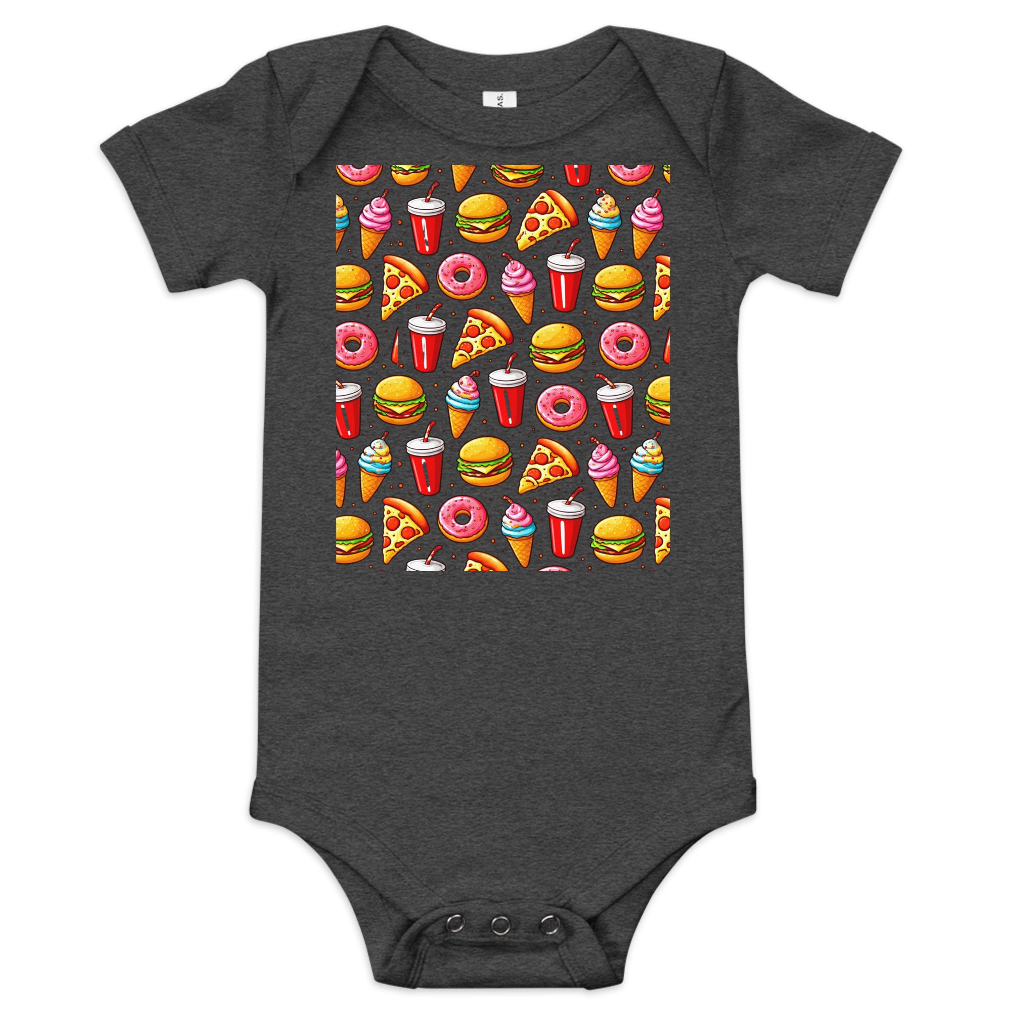 Baby short sleeve one piece - Fast Food Fun Baby Onesie – Cute Cartoon Burger Pizza Pattern Short Sleeve by printfluence.net