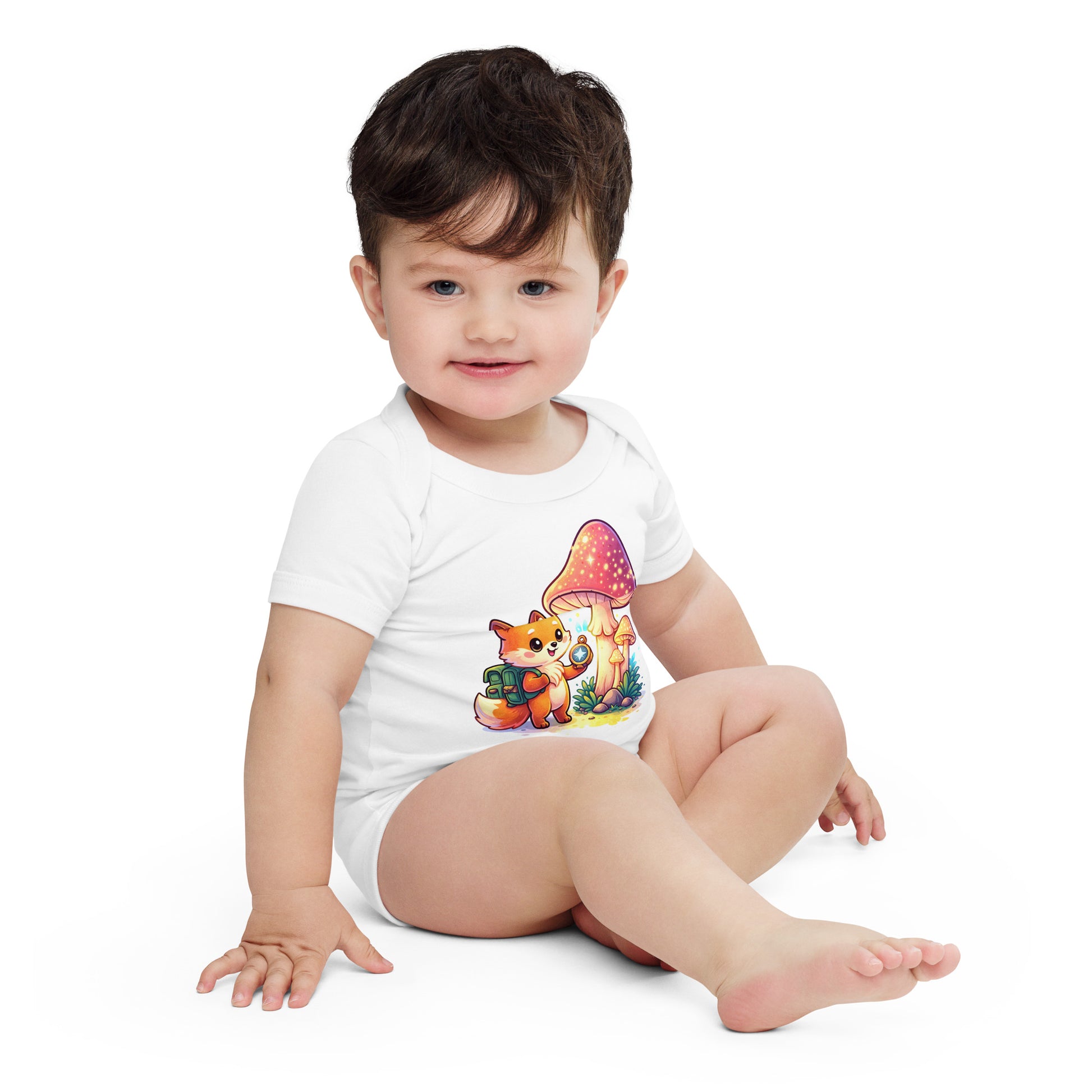 Baby short sleeve one piece - Explorer Fox Baby Onesie – Cute Magical Mushroom Chibi Short Sleeve Bodysuit by printfluence.net