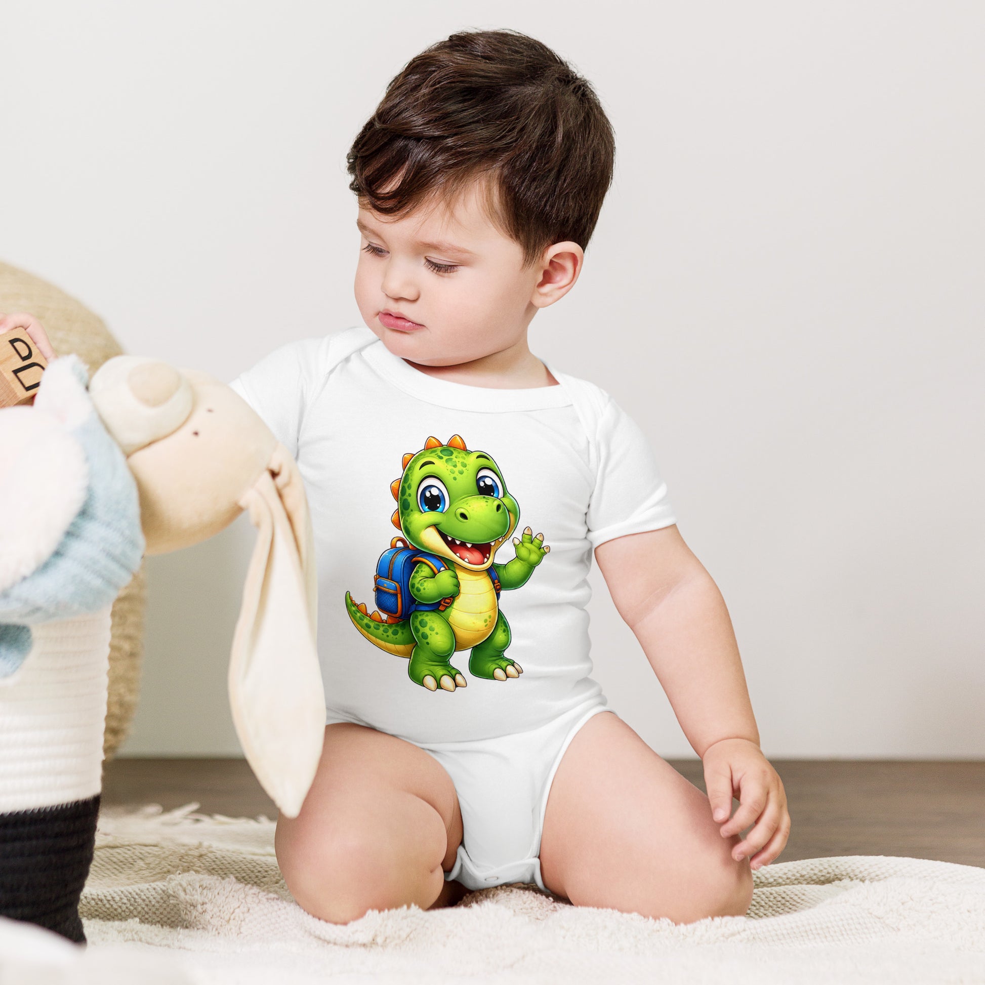 Baby short sleeve one piece - Cute Little Dino Back to School Baby One-Piece – Cute Dinosaur Infanct Bodysuit by printfluence.net