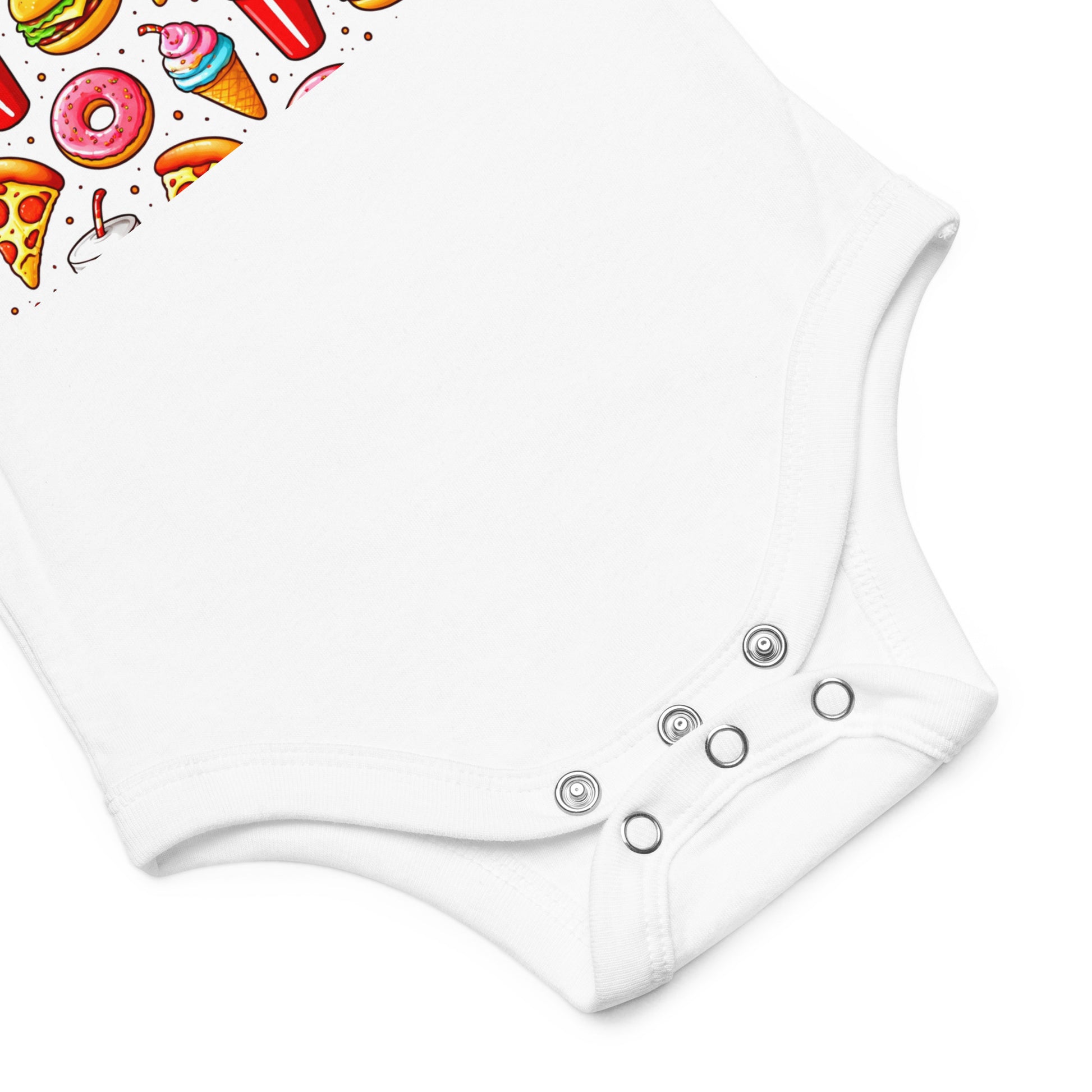 Baby short sleeve one piece - Fast Food Fun Baby Onesie – Cute Cartoon Burger Pizza Pattern Short Sleeve by printfluence.net