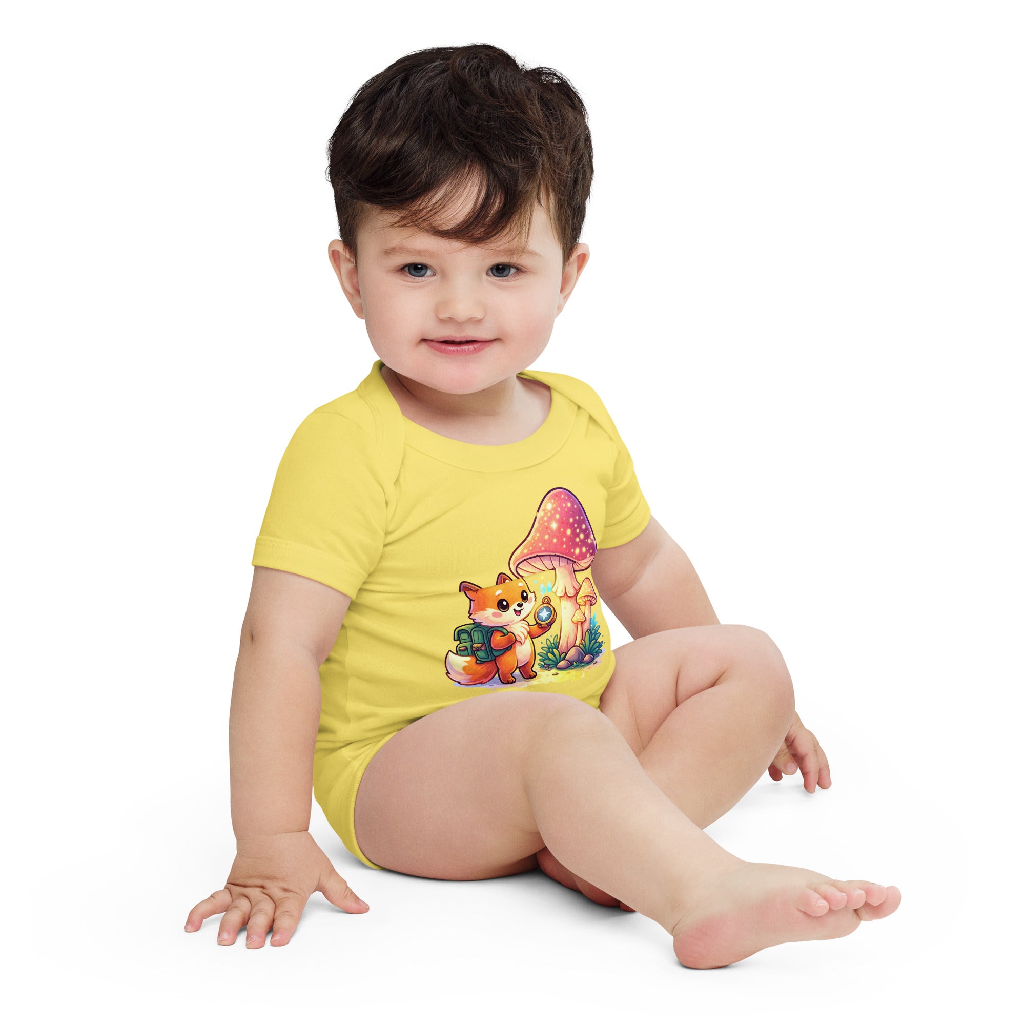 Baby short sleeve one piece - Explorer Fox Baby Onesie – Cute Magical Mushroom Chibi Short Sleeve Bodysuit by printfluence.net