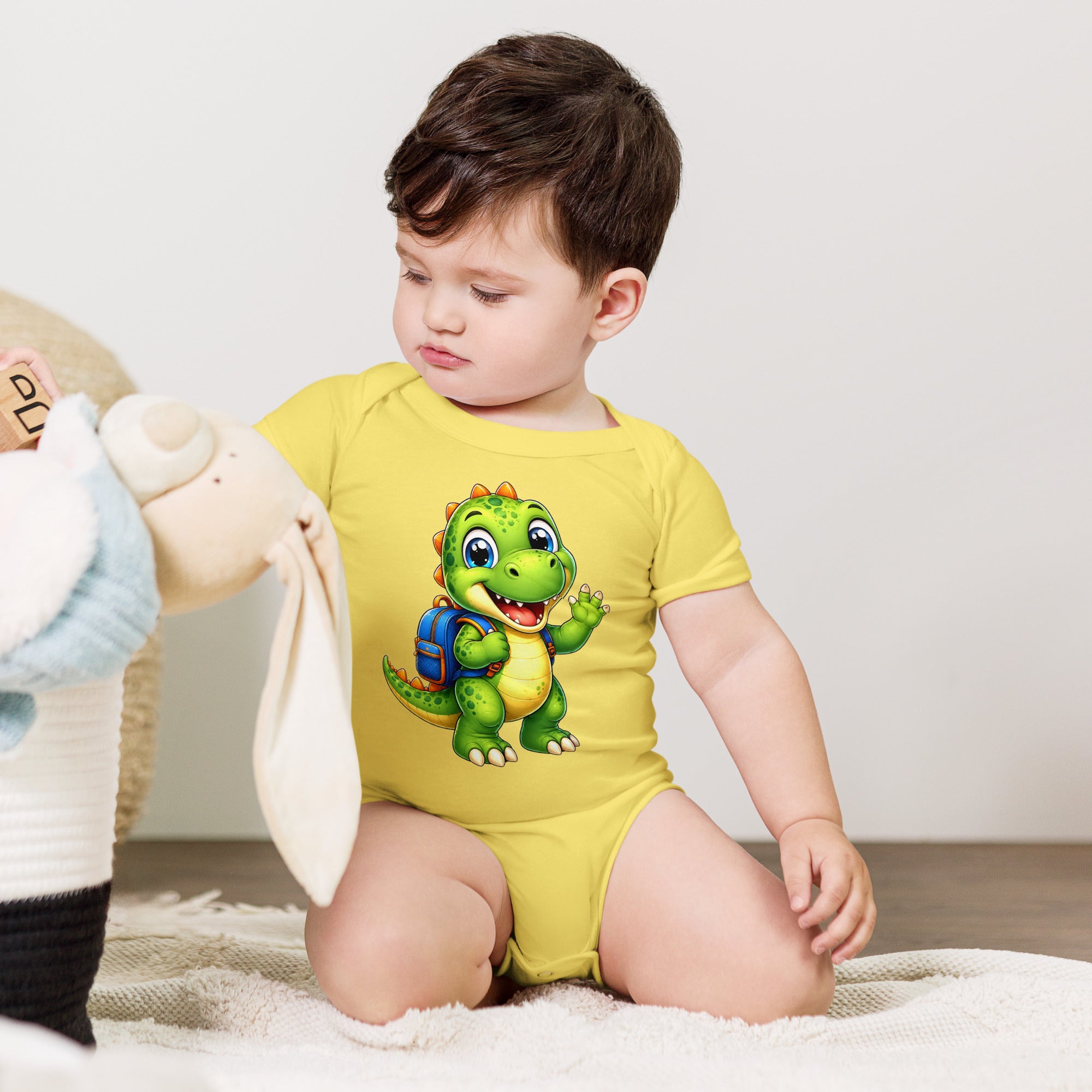 Baby short sleeve one piece - Cute Little Dino Back to School Baby One-Piece – Cute Dinosaur Infanct Bodysuit by printfluence.net