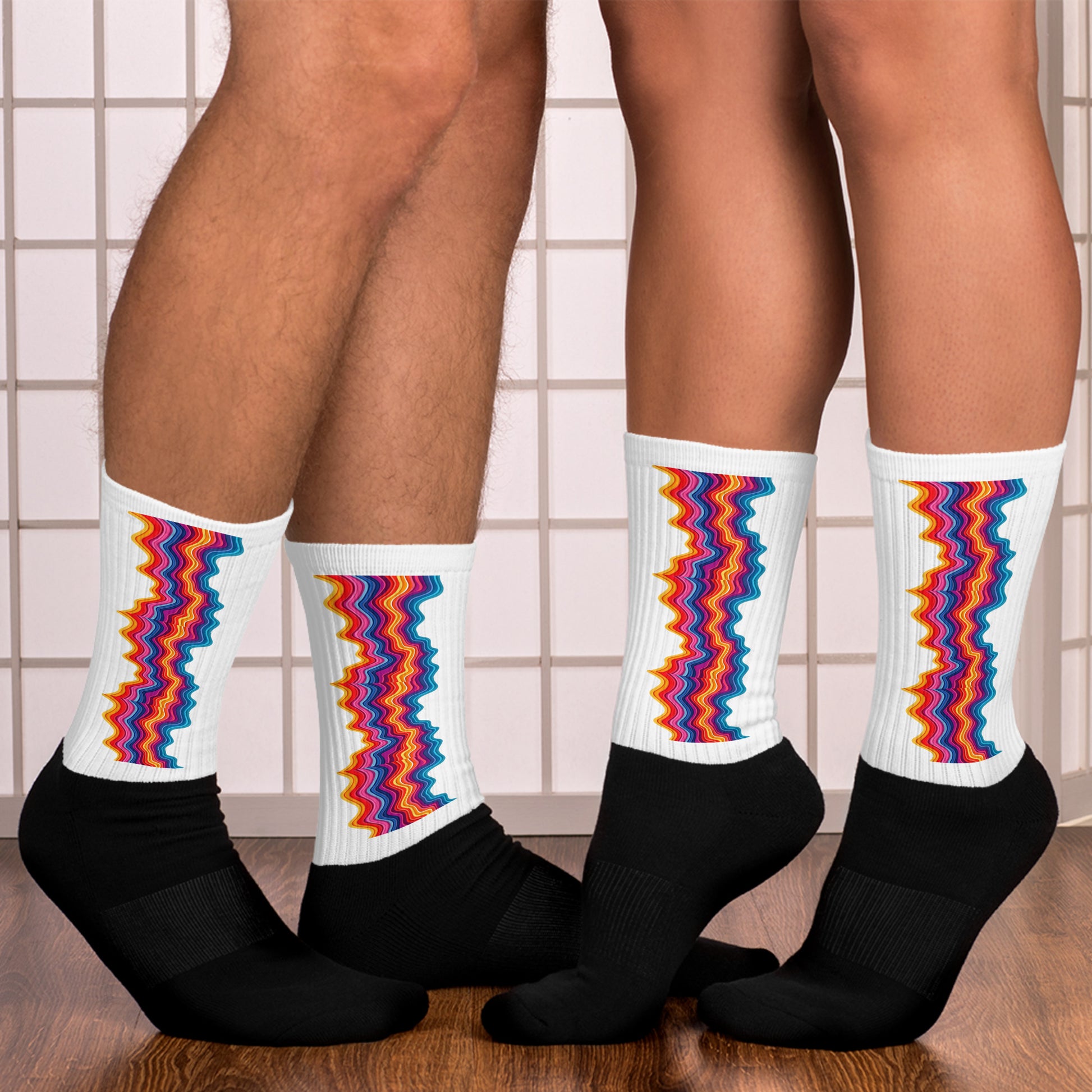 Socks - Rainbow Wavy Stripe Socks – Bold Colorful Crew Socks for Fun Feet by printfluence.net