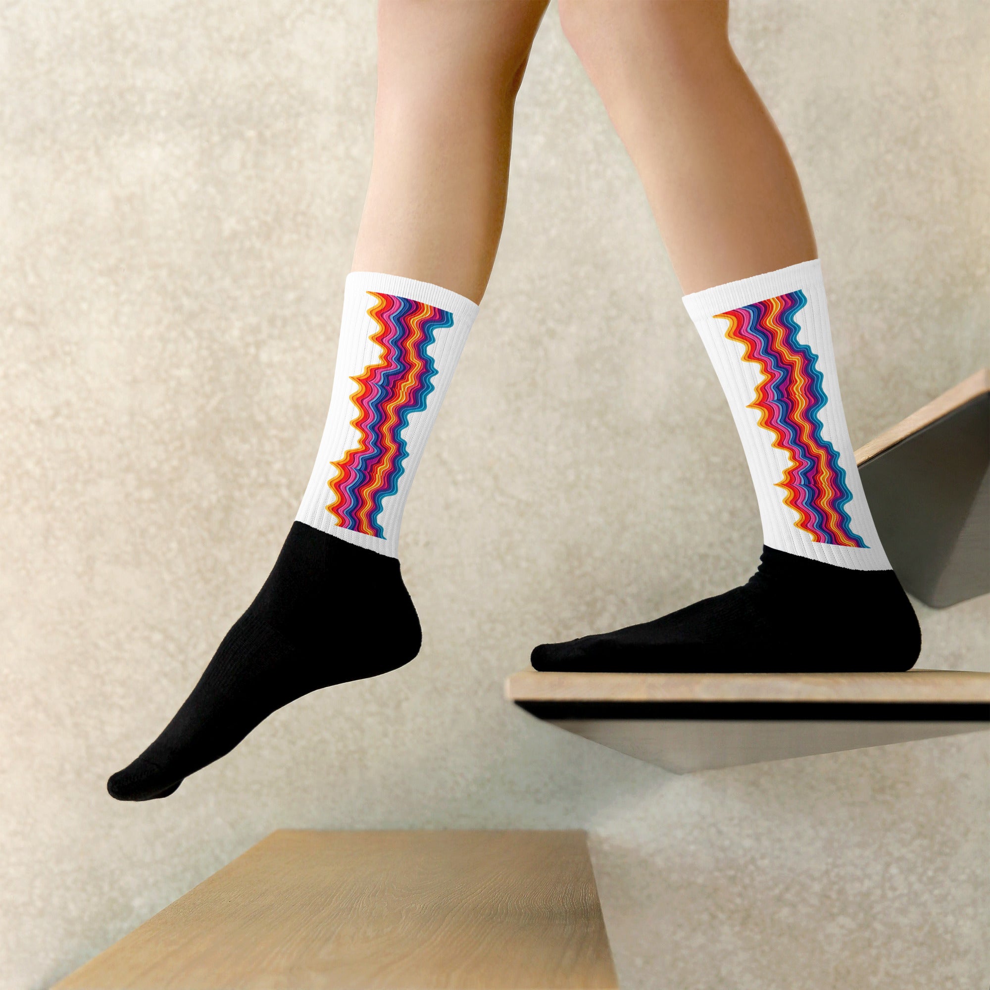 Socks - Rainbow Wavy Stripe Socks – Bold Colorful Crew Socks for Fun Feet by printfluence.net