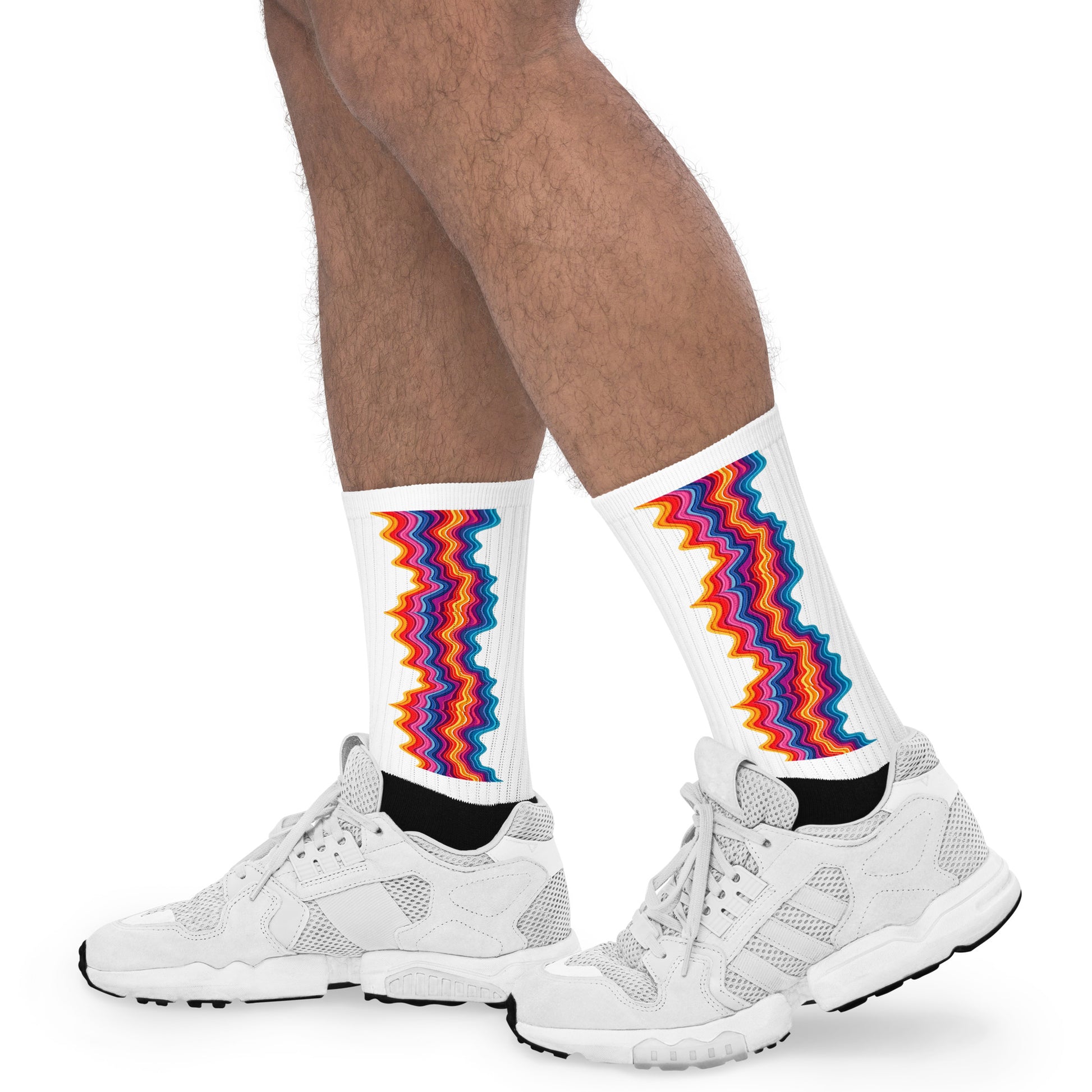 Socks - Rainbow Wavy Stripe Socks – Bold Colorful Crew Socks for Fun Feet by printfluence.net