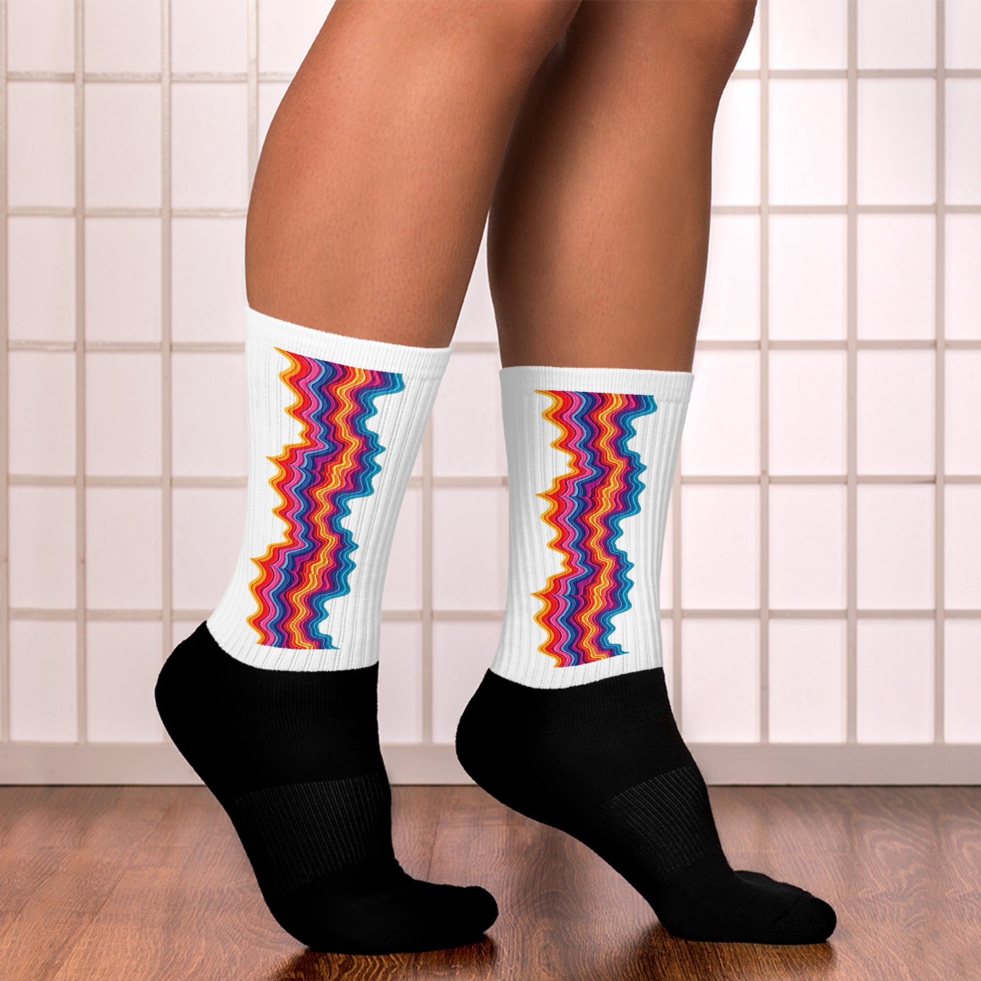 Socks - Rainbow Wavy Stripe Socks – Bold Colorful Crew Socks for Fun Feet by printfluence.net