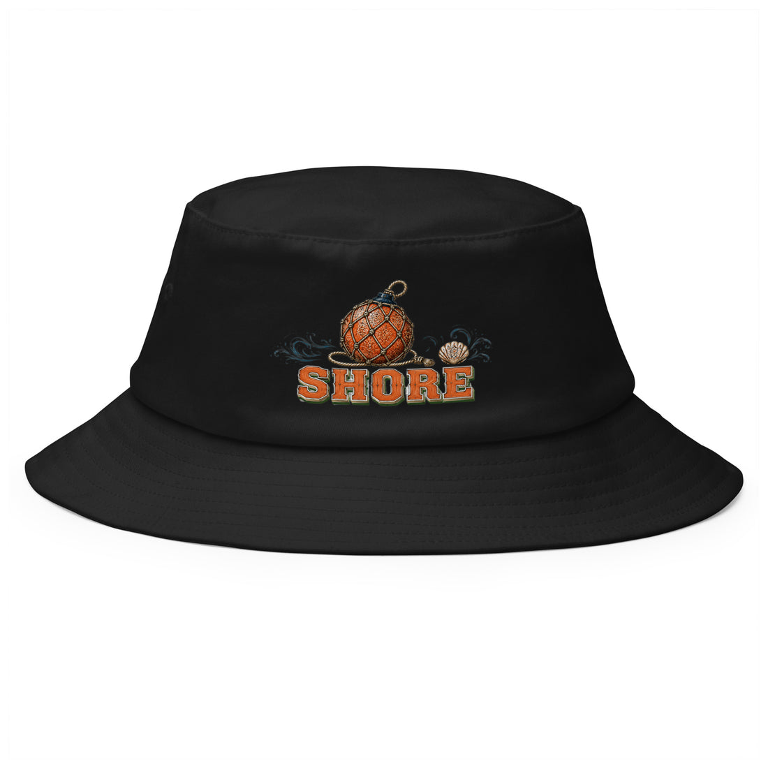 Fishing Lovers 100% Cotton Heavyweight Old School Bucket Hat with Vintage Glass Float and "SHORE" Design by printfluence.net