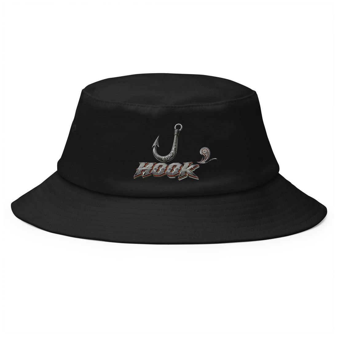 Fishing Lovers 100% Heavyweight Cotton Old School Bucket Hat with Metallic Fish Hook and "HOOK" Design by printfluence.net