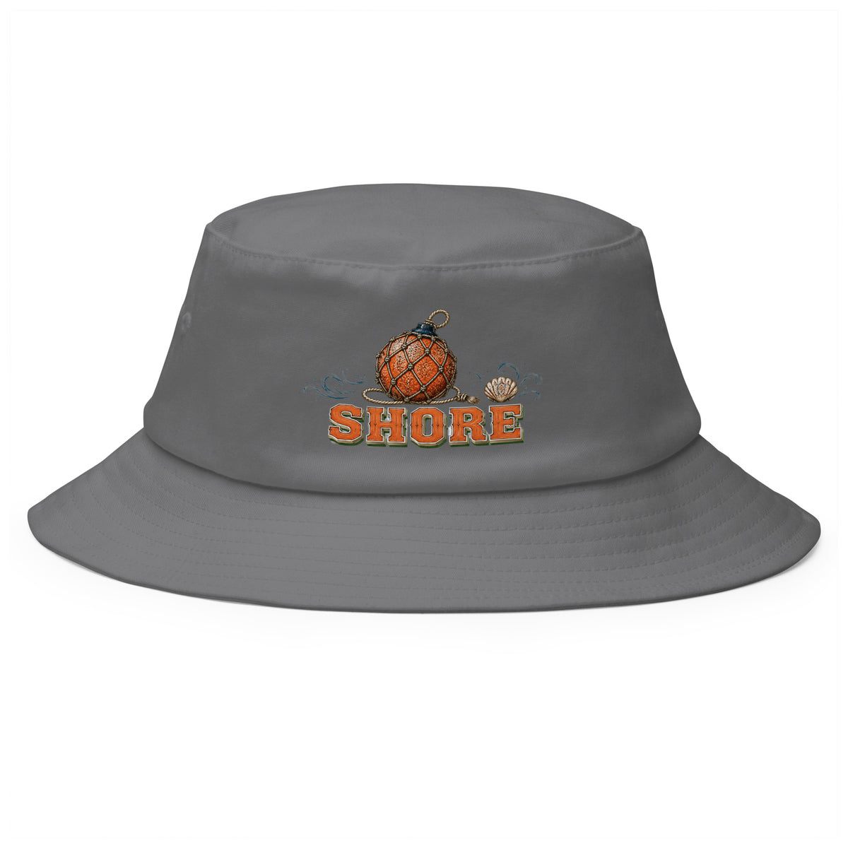 Fishing Lovers 100% Cotton Heavyweight Old School Bucket Hat with Vintage Glass Float and "SHORE" Design by printfluence.net