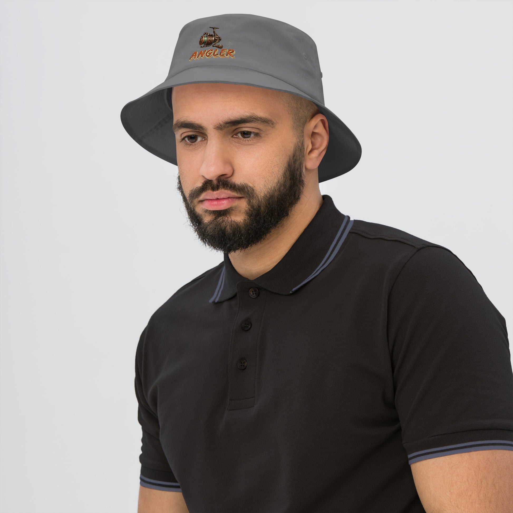 Fishing Lovers 100% Heavyweight Cotton Old School Bucket Hat with Vintage Angler Reel and "ANGLER" Design by printfluence.net