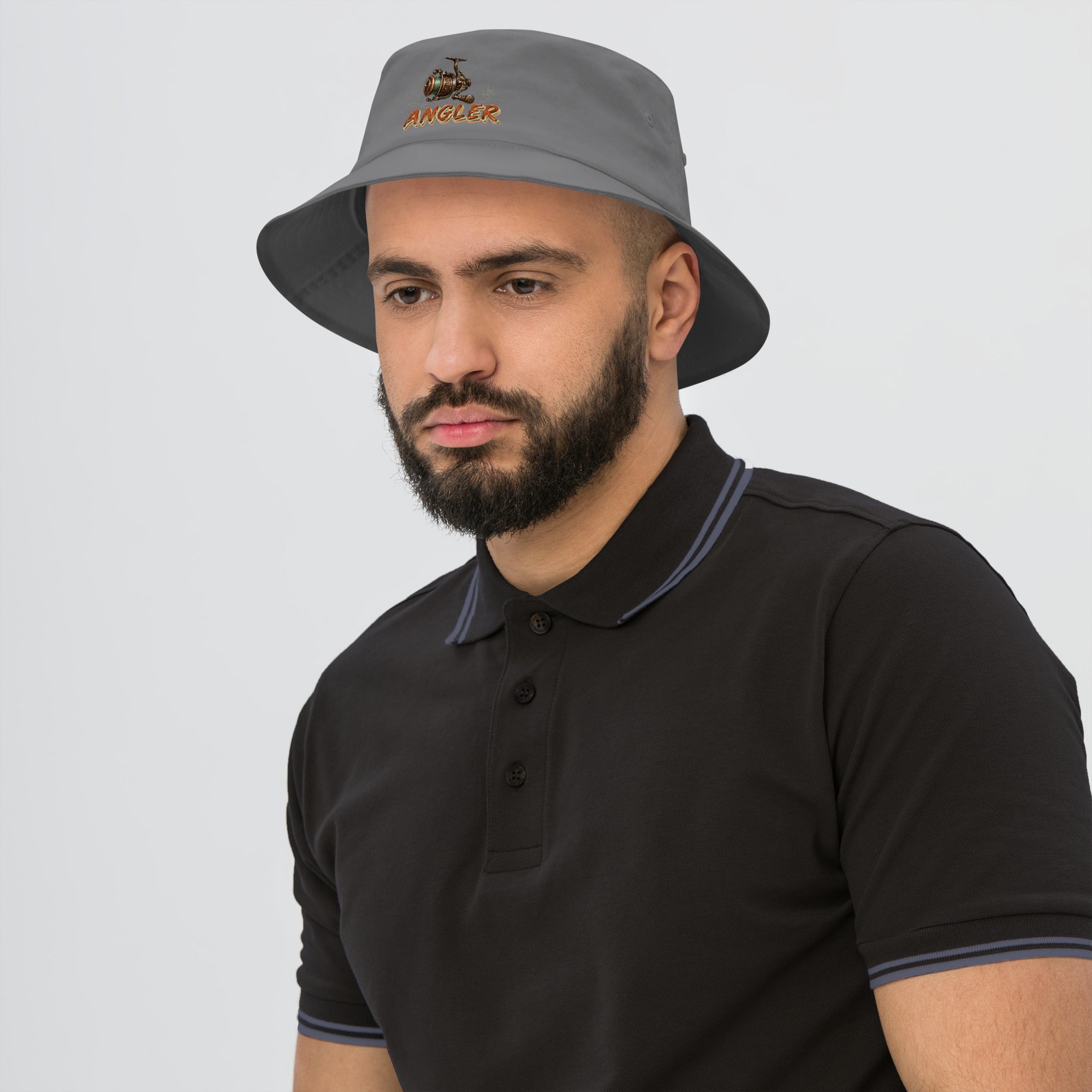 Fishing Lovers 100% Heavyweight Cotton Old School Bucket Hat with Vintage Angler Reel and "ANGLER" Design by printfluence.net