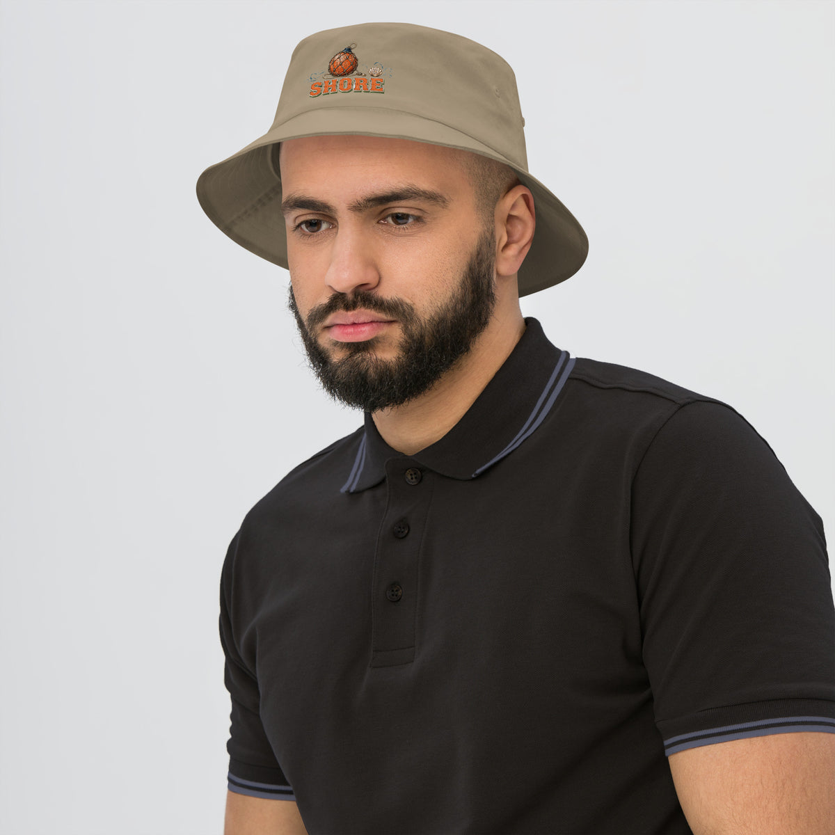 Fishing Lovers 100% Cotton Heavyweight Old School Bucket Hat with Vintage Glass Float and "SHORE" Design by printfluence.net