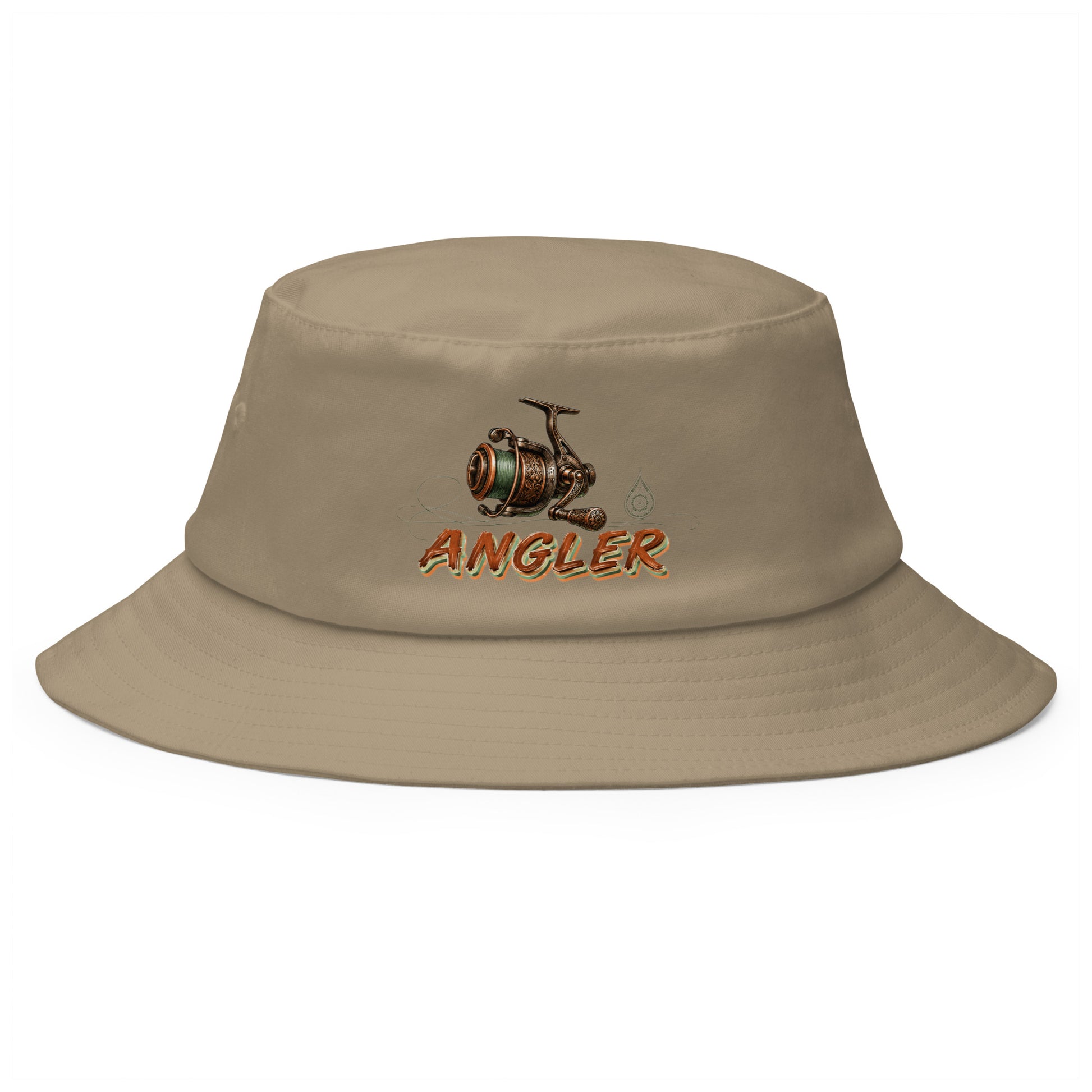 Fishing Lovers 100% Heavyweight Cotton Old School Bucket Hat with Vintage Angler Reel and "ANGLER" Design by printfluence.net