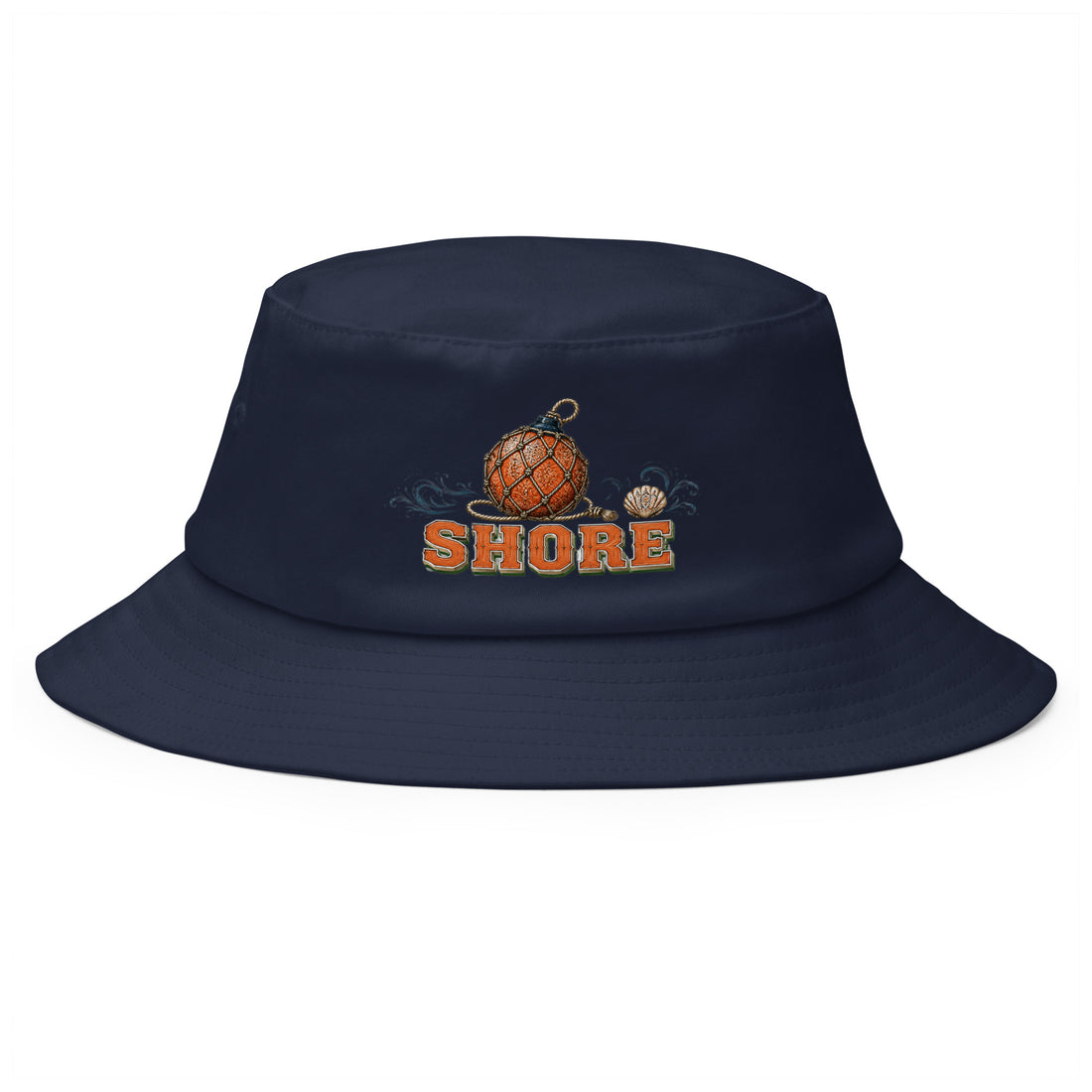 Fishing Lovers 100% Cotton Heavyweight Old School Bucket Hat with Vintage Glass Float and "SHORE" Design by printfluence.net