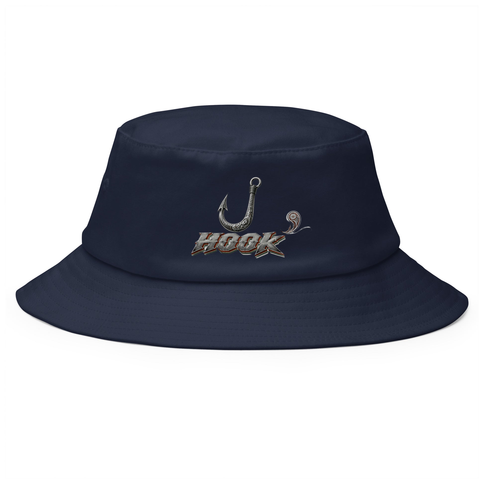 Fishing Lovers 100% Heavyweight Cotton Old School Bucket Hat with Metallic Fish Hook and "HOOK" Design by printfluence.net