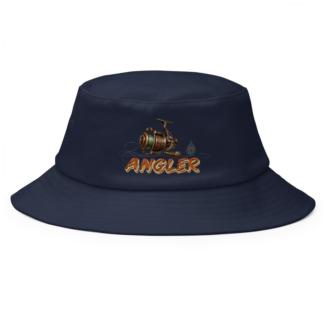 Fishing Lovers 100% Heavyweight Cotton Old School Bucket Hat with Vintage Angler Reel and "ANGLER" Design by printfluence.net