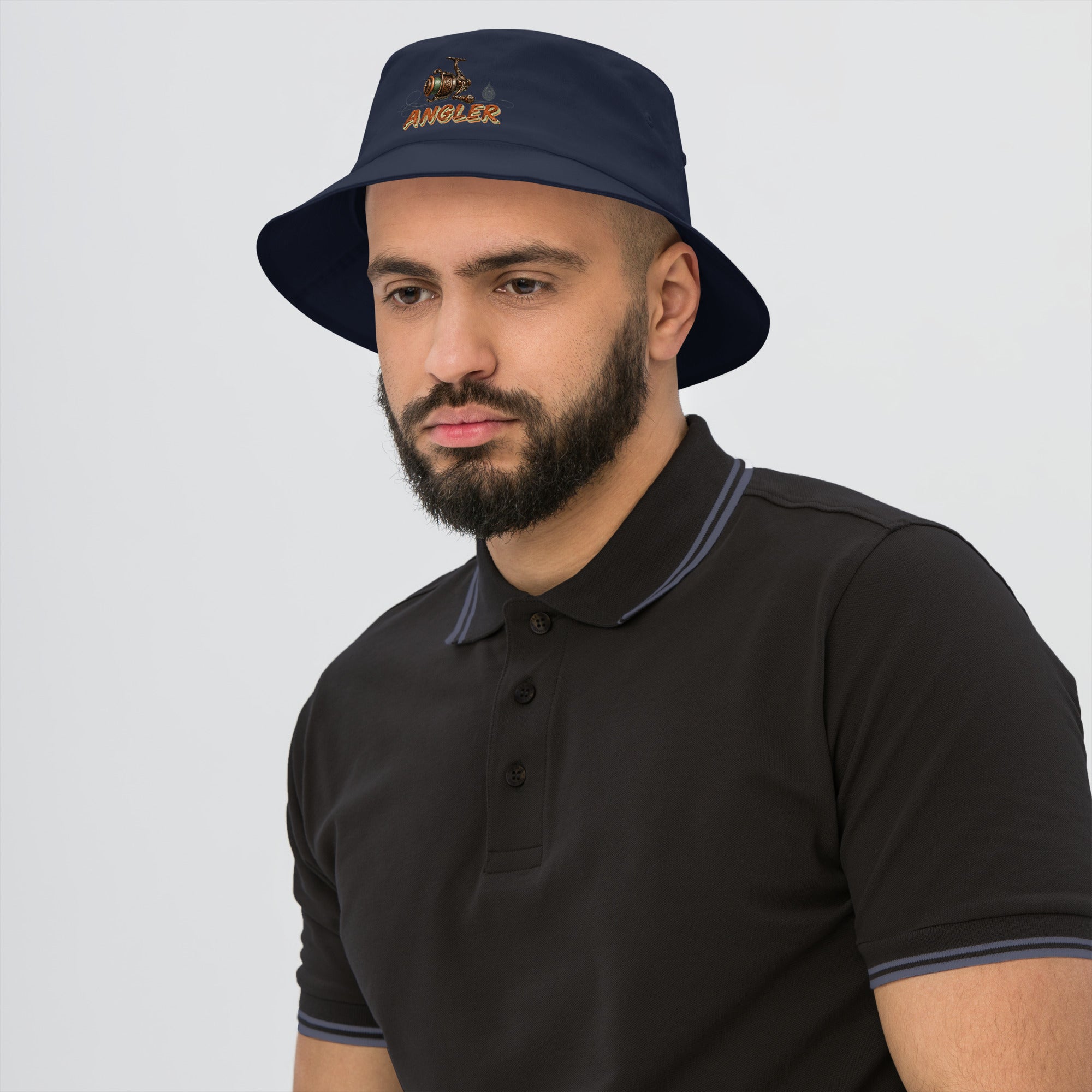 Fishing Lovers 100% Heavyweight Cotton Old School Bucket Hat with Vintage Angler Reel and "ANGLER" Design by printfluence.net