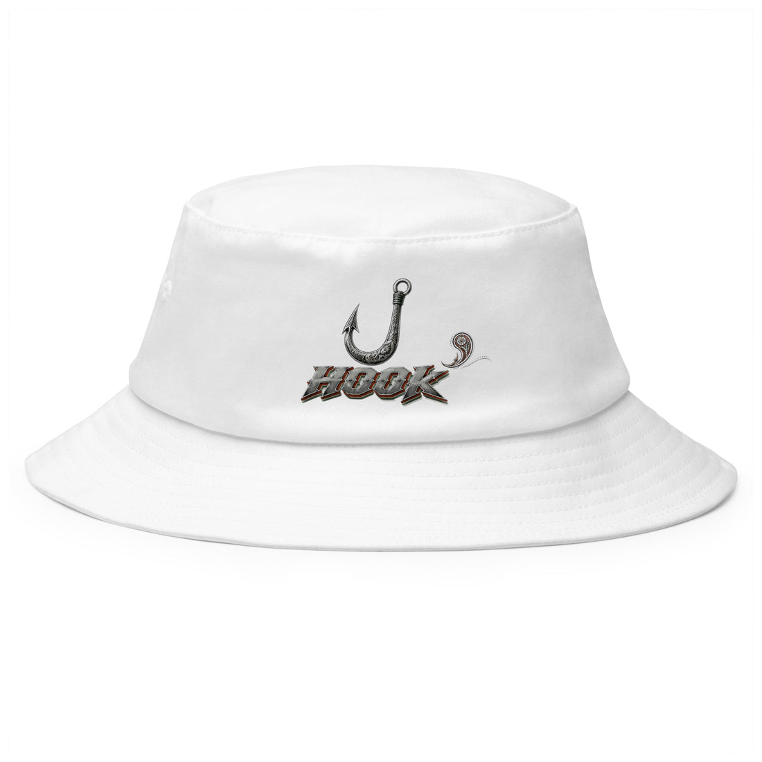 Fishing Lovers 100% Heavyweight Cotton Old School Bucket Hat with Metallic Fish Hook and "HOOK" Design by printfluence.net