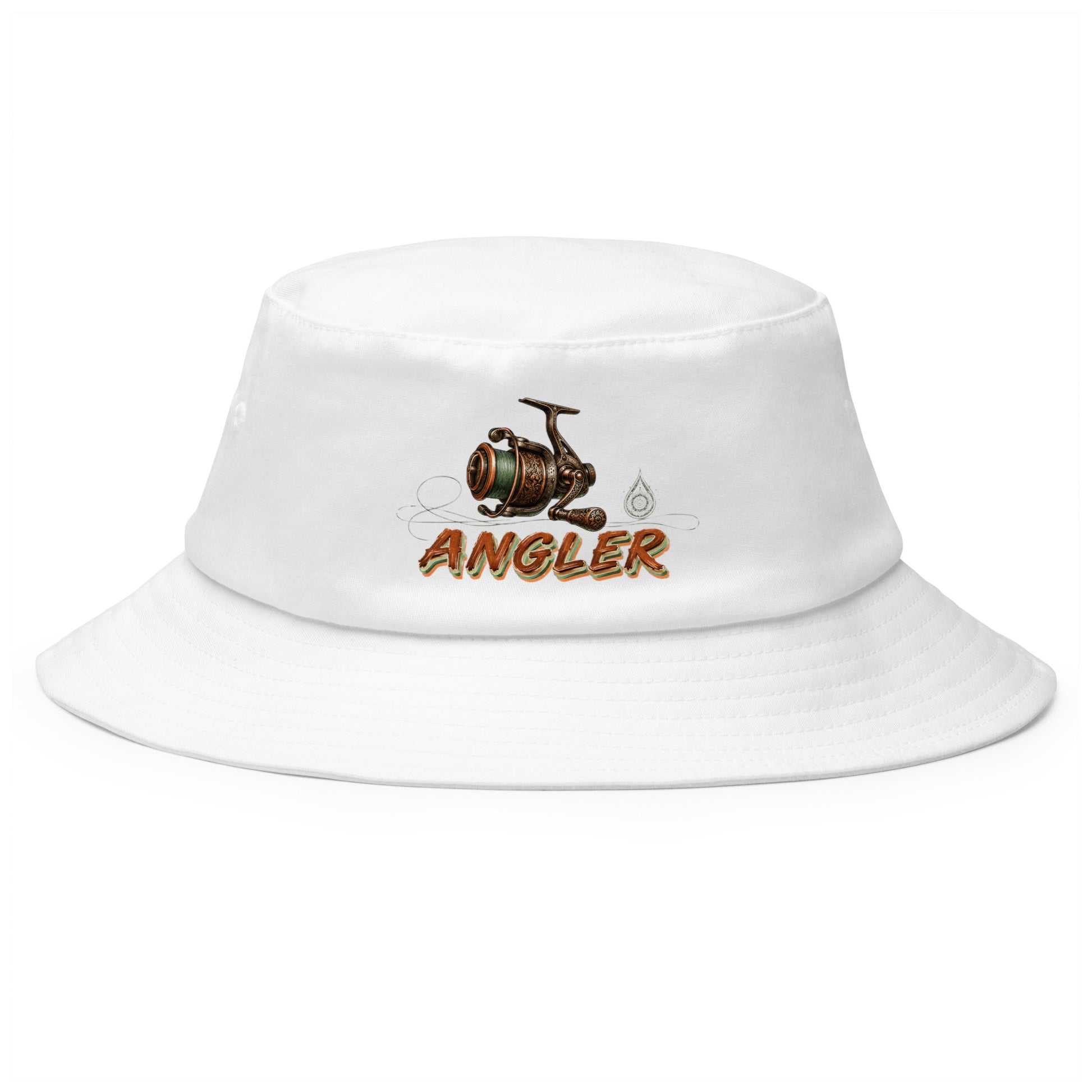 Fishing Lovers 100% Heavyweight Cotton Old School Bucket Hat with Vintage Angler Reel and "ANGLER" Design by printfluence.net