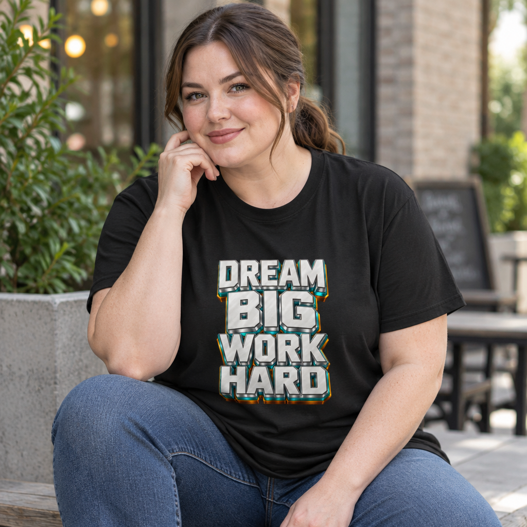 Inspirational Quotes Lovers | Unisex Garment-Dyed Drop-Shoulder T-Shirt — DREAM BIG WORK HARD by printfluence
