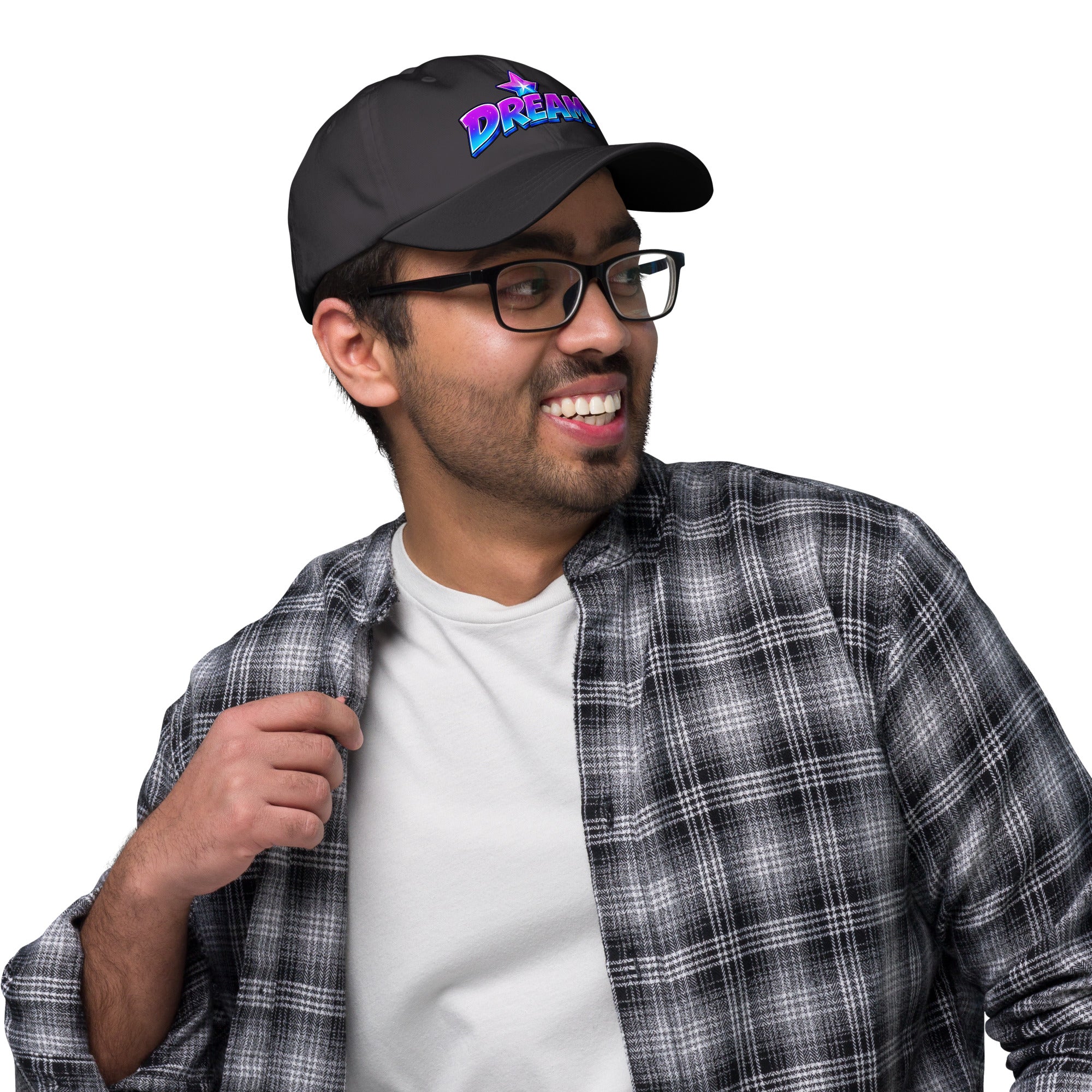 Dad hat - Cosmic Shimmering Star Dream - Premium Neon Purple Graphic Design by printfluence.net